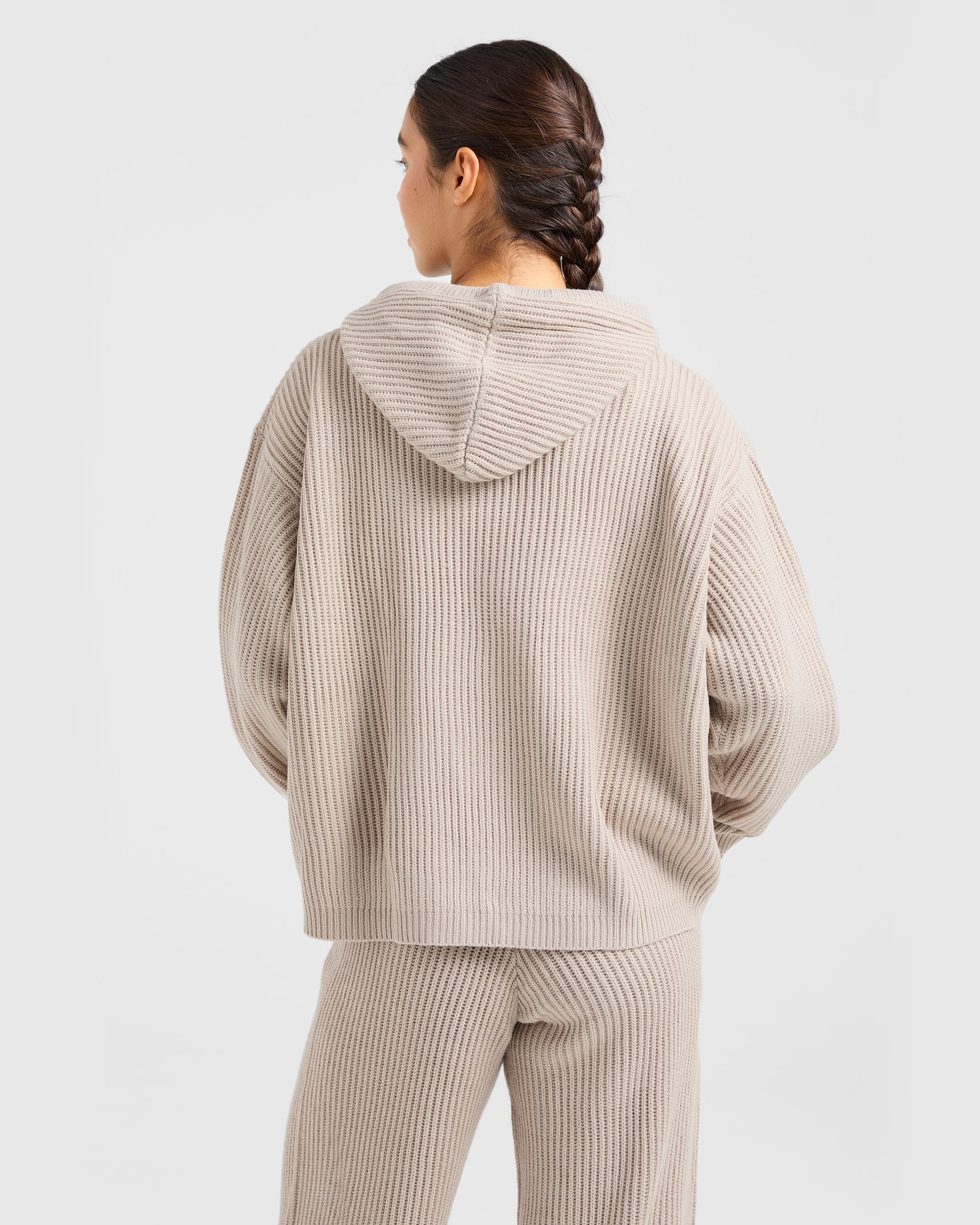 Lounge Oversized Knit Hoodie - Taupe Brown