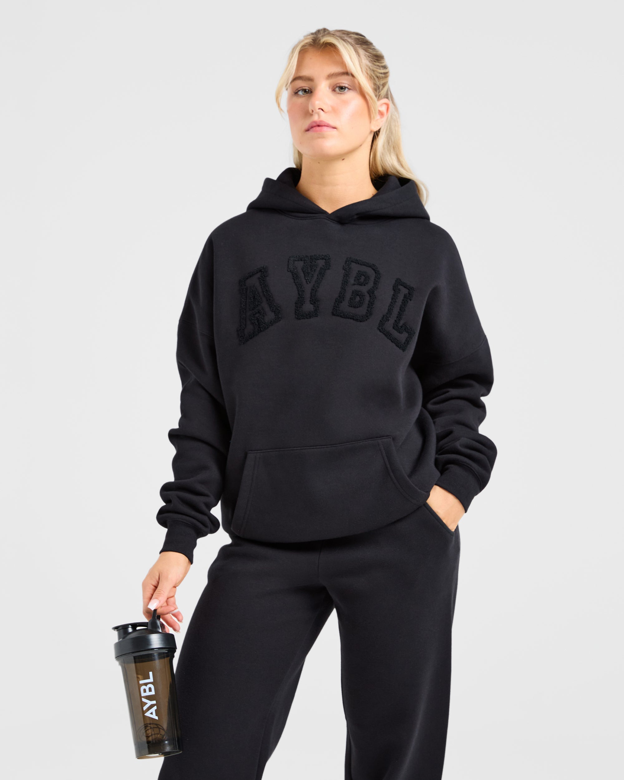 Varsity Oversized Outline Hoodie - Black