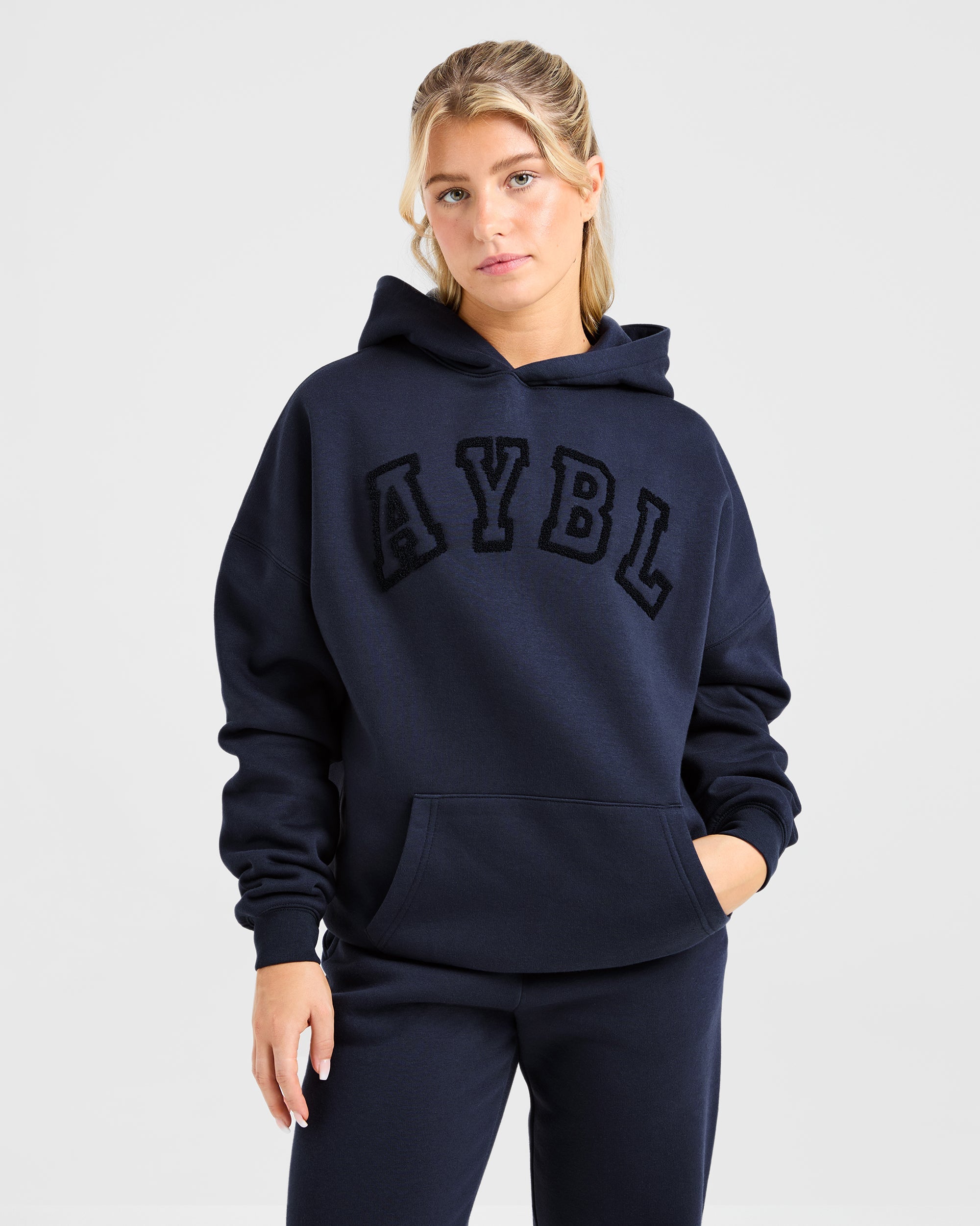 Varsity Oversized Outline Hoodie - Navy