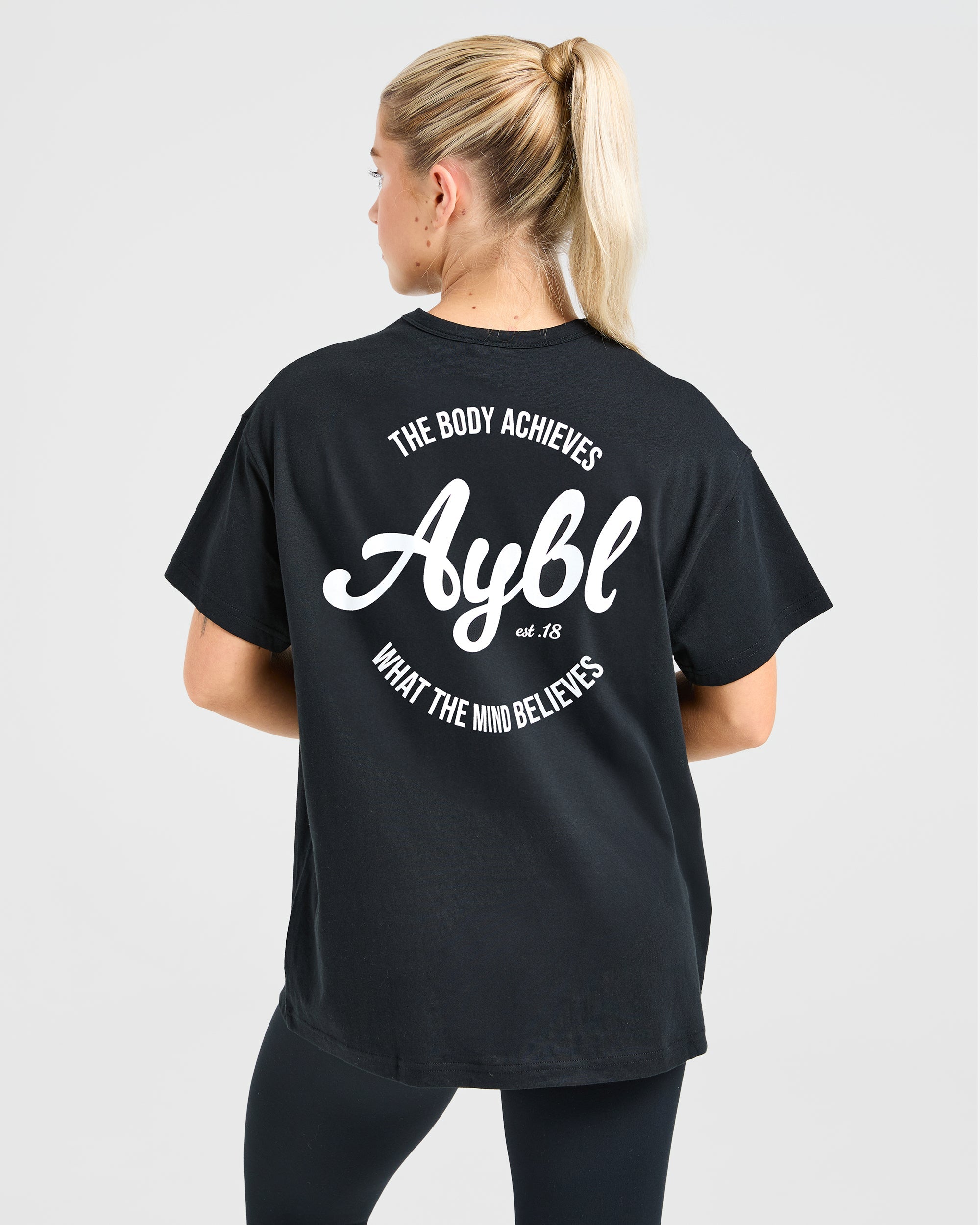 Body Achieve Mind Believe Oversized T Shirt - Black