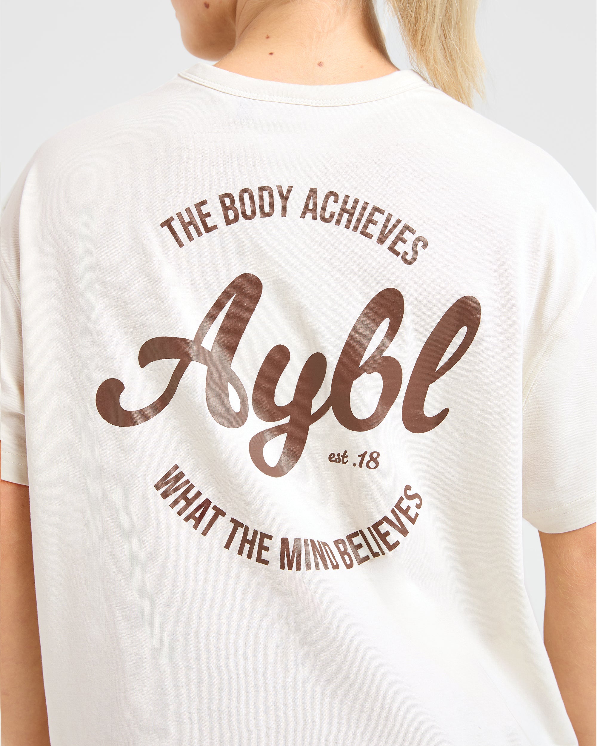 Body Achieve Mind Believe Oversized T Shirt - Beige