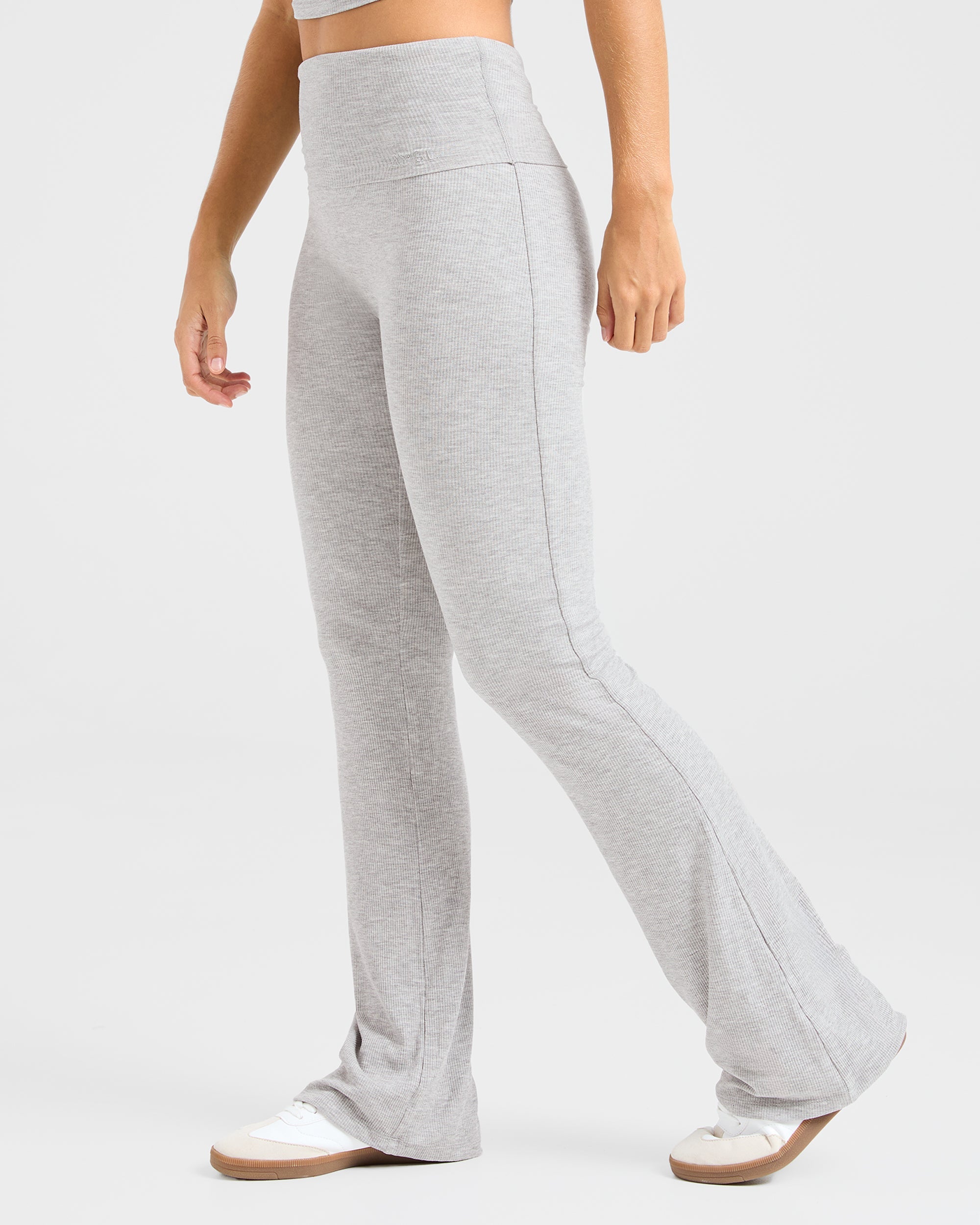 Lounge Ribbed Foldover Flared Leggings - Grey Marl