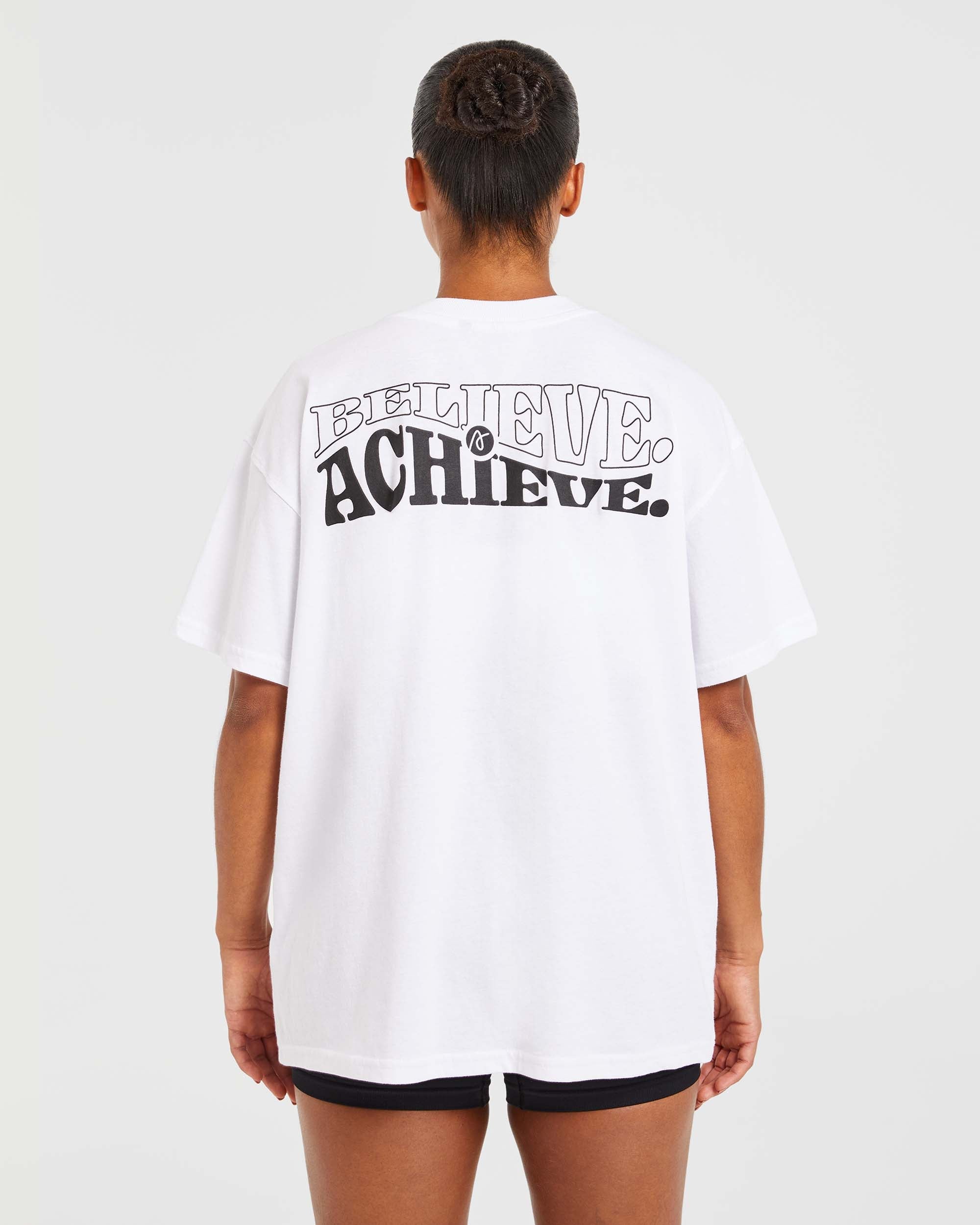 Believe Achieve Oversized T Shirt - White