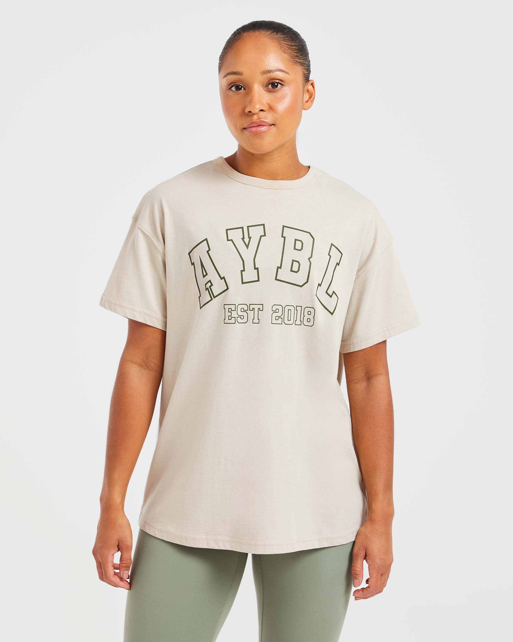 Varsity Oversized T Shirt - Beige / Khaki