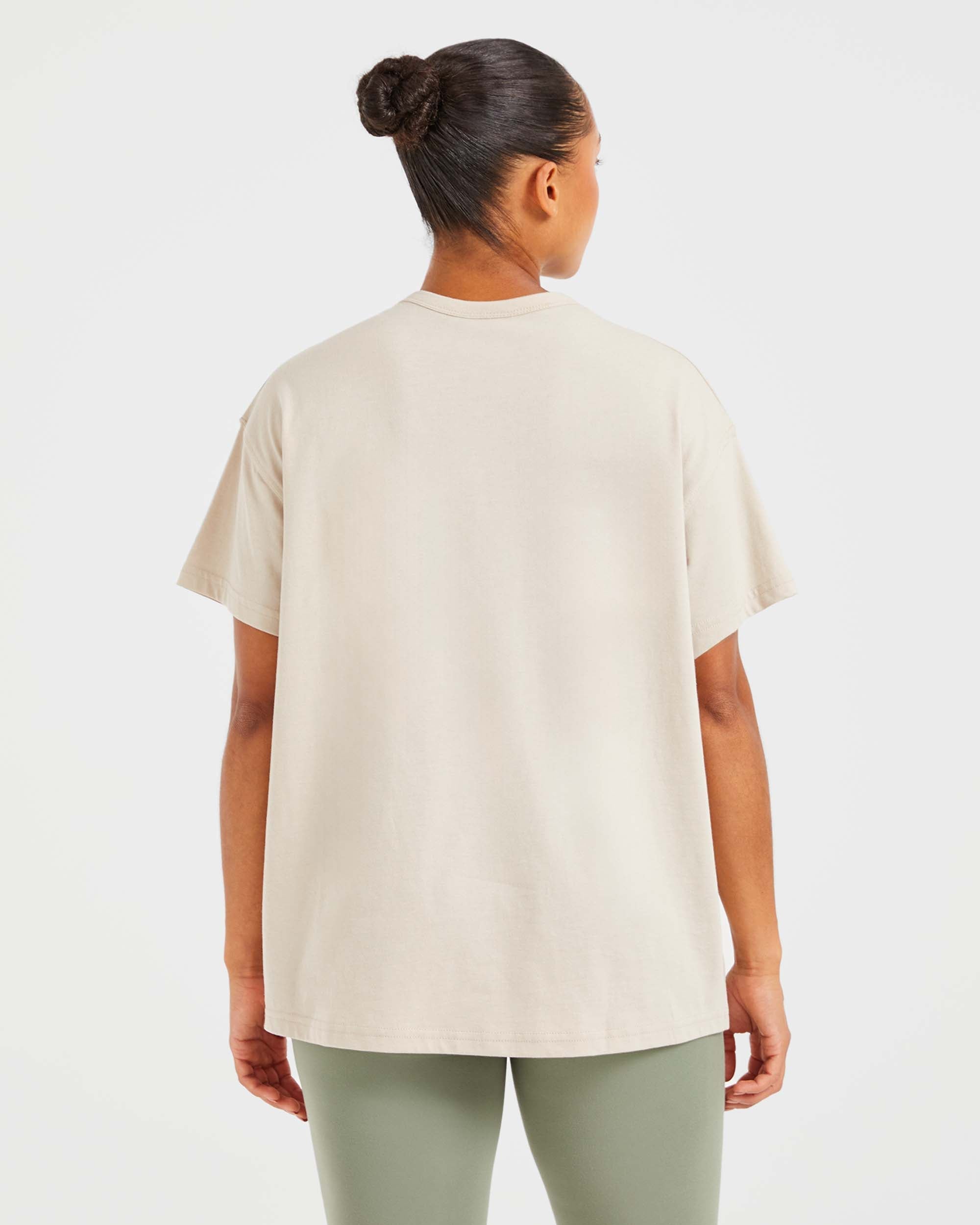 Varsity Oversized T Shirt - Beige / Khaki