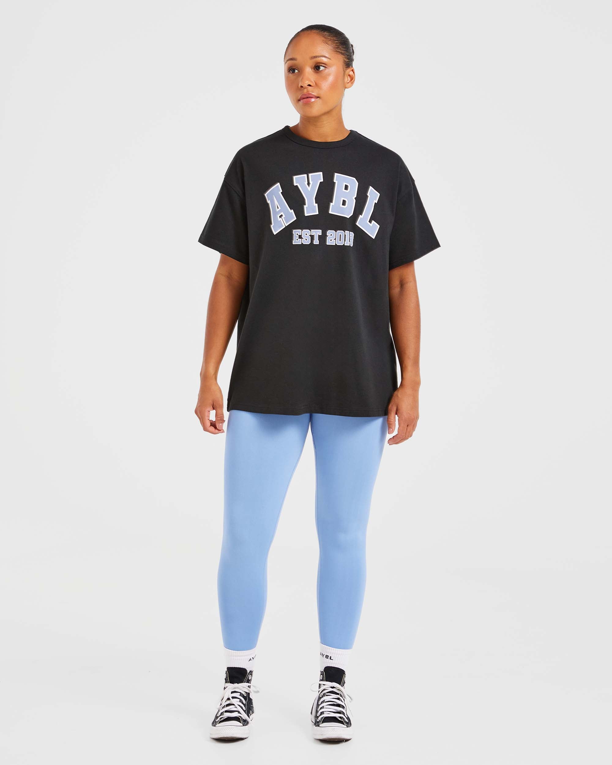 Varsity Oversized T Shirt - Black/Blue