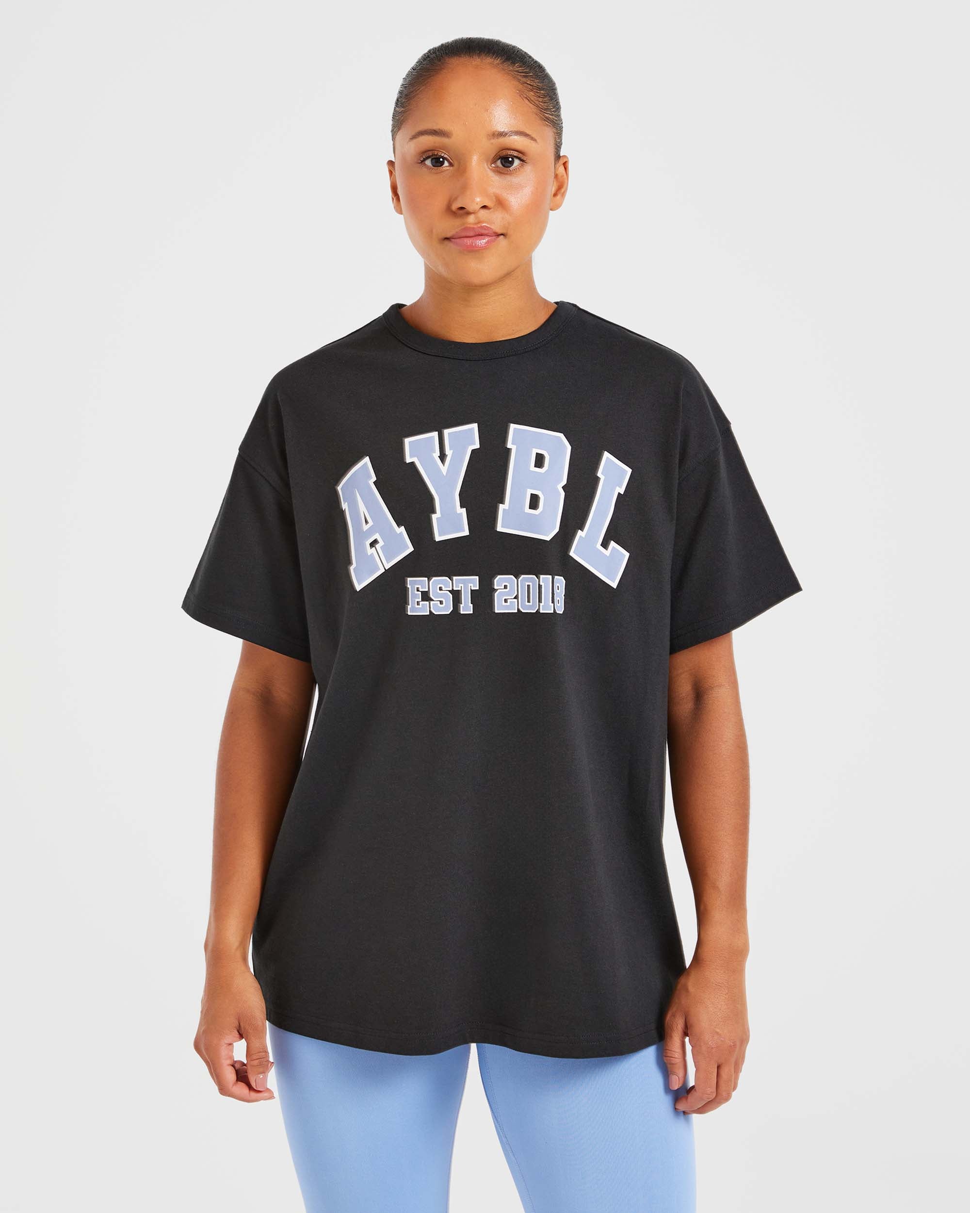 Varsity Oversized T Shirt - Black/Blue