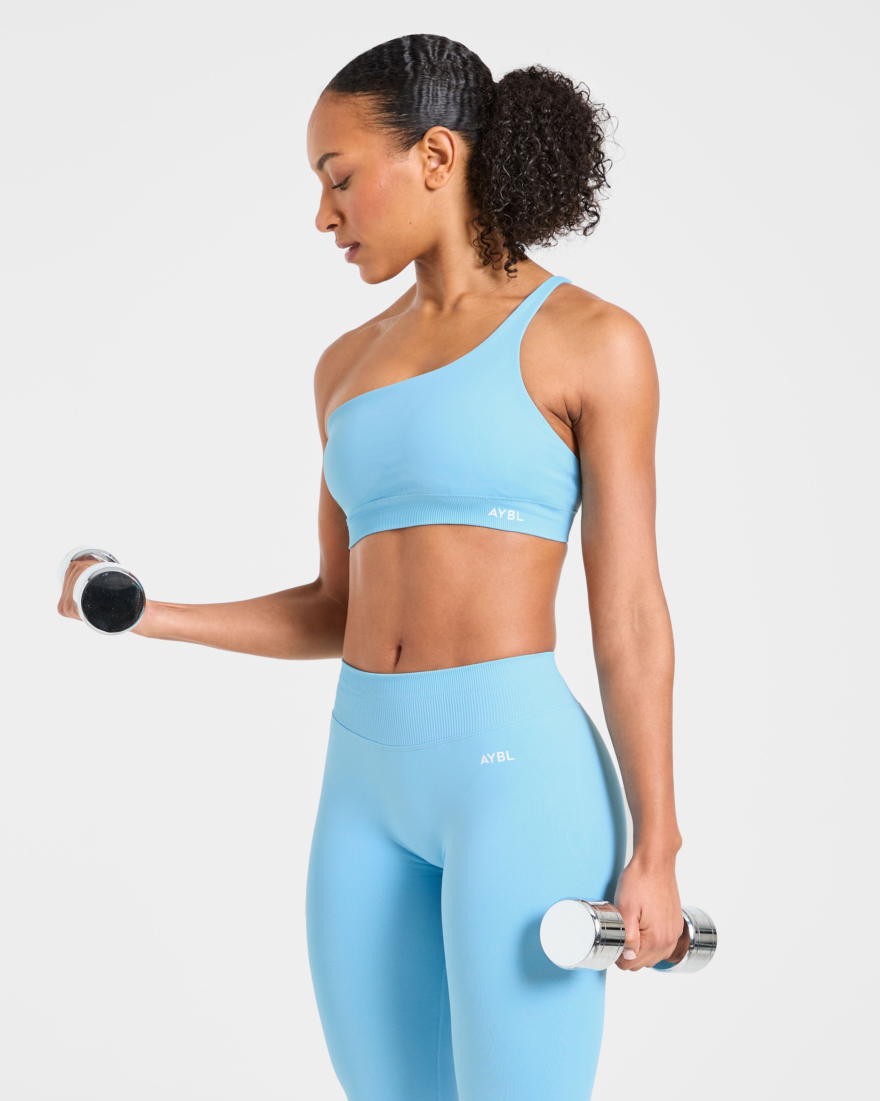Enhance Seamless One Shoulder Sports Bra - Powder Blue
