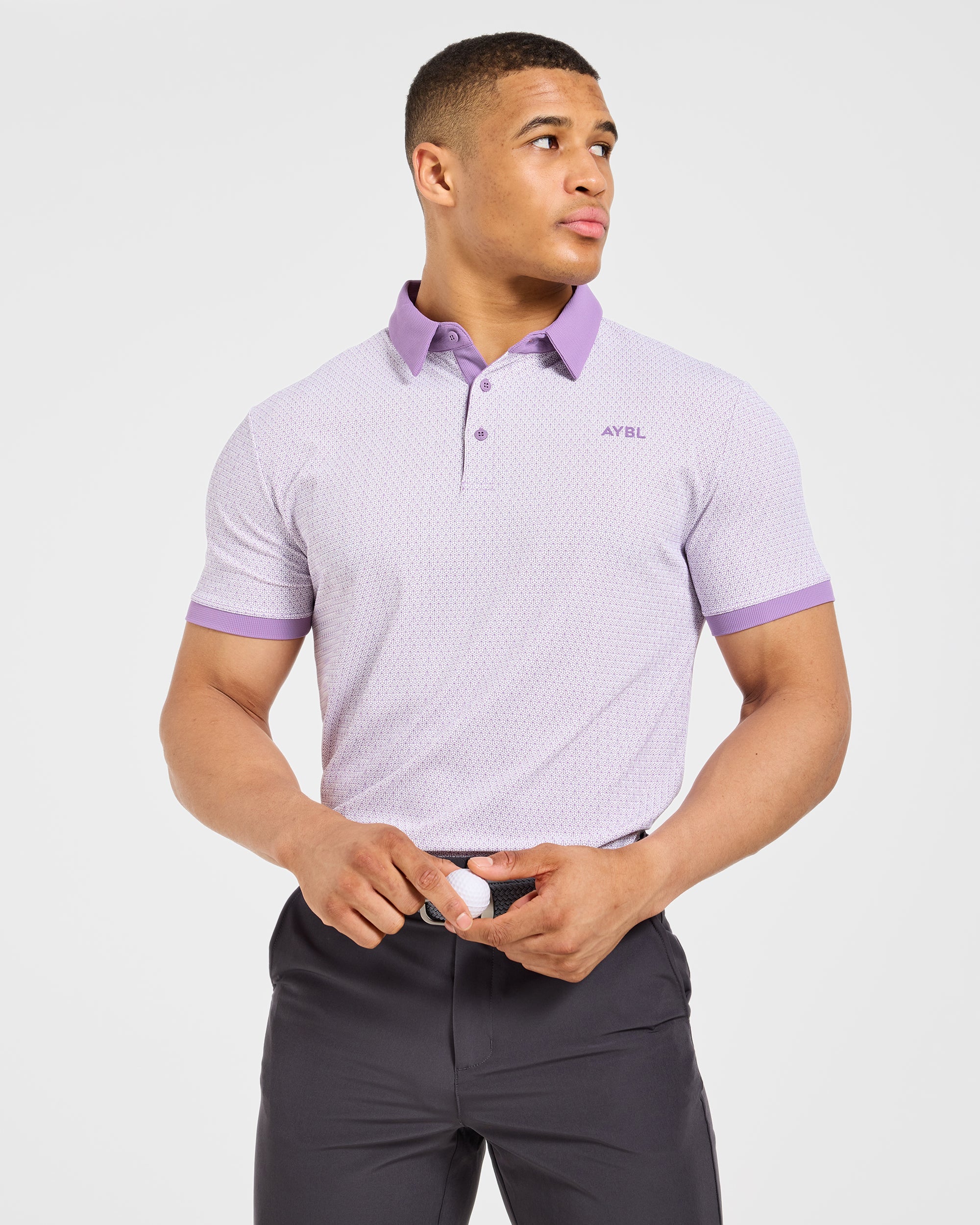 Precision Geometric Polo - White/Lilac