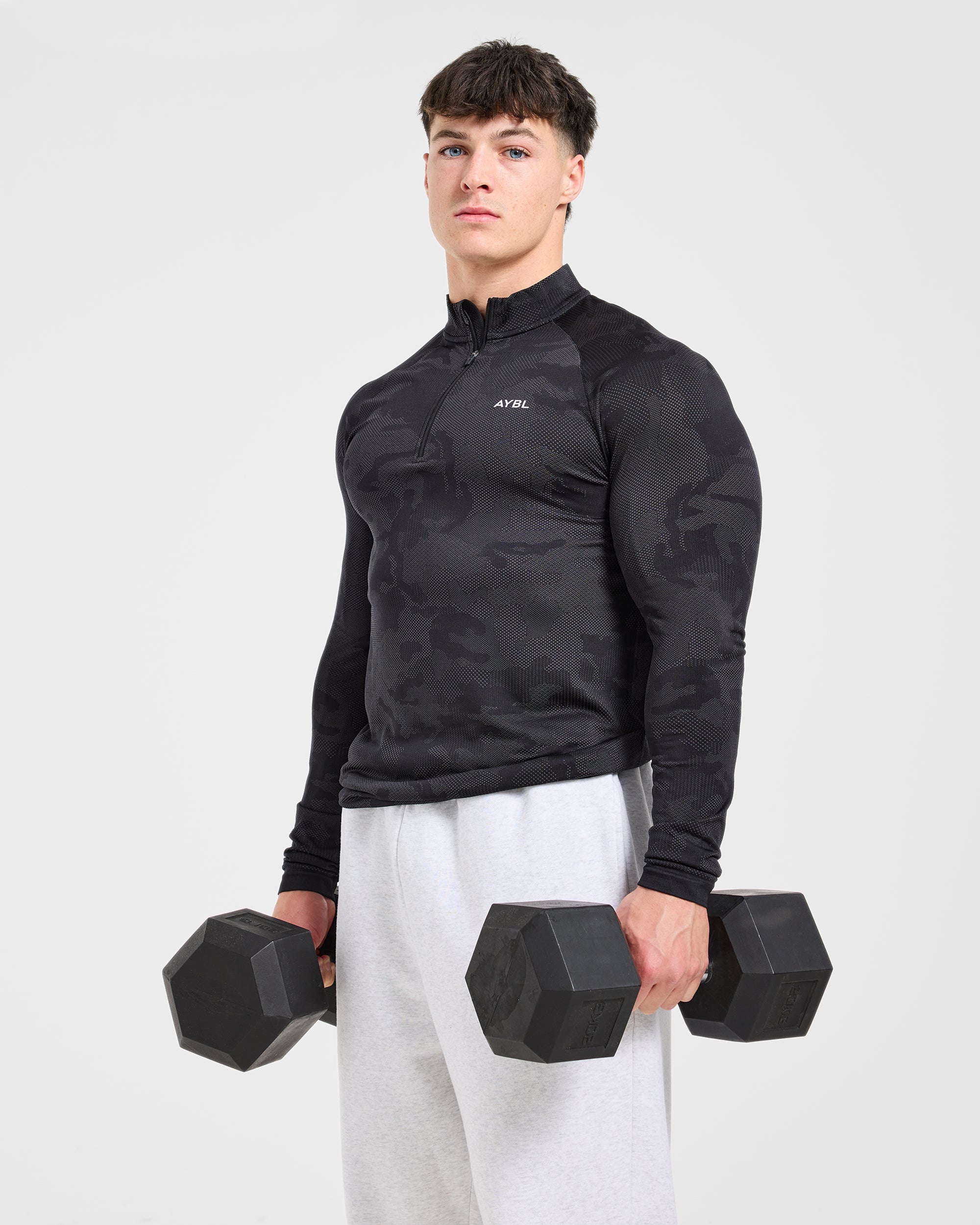Camo Seamless 1/4 Zip Pullover - Black