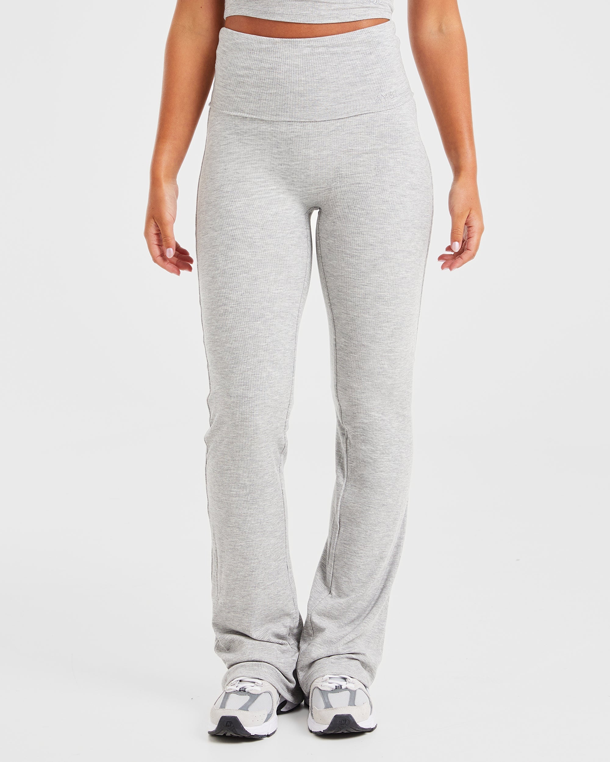 Lounge Ribbed Foldover Flared Leggings - Grey Marl