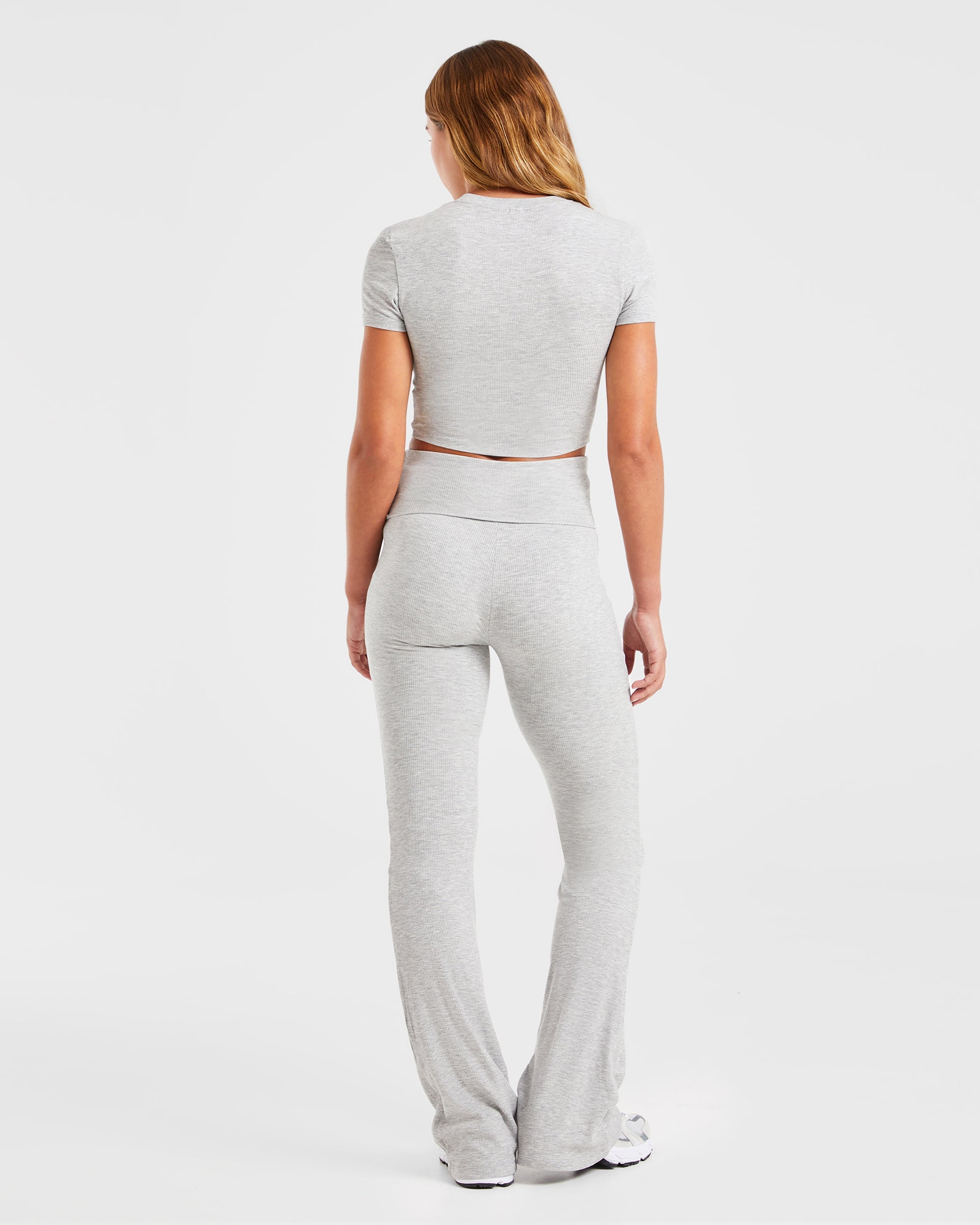 Lounge Ribbed Foldover Flared Leggings - Grey Marl