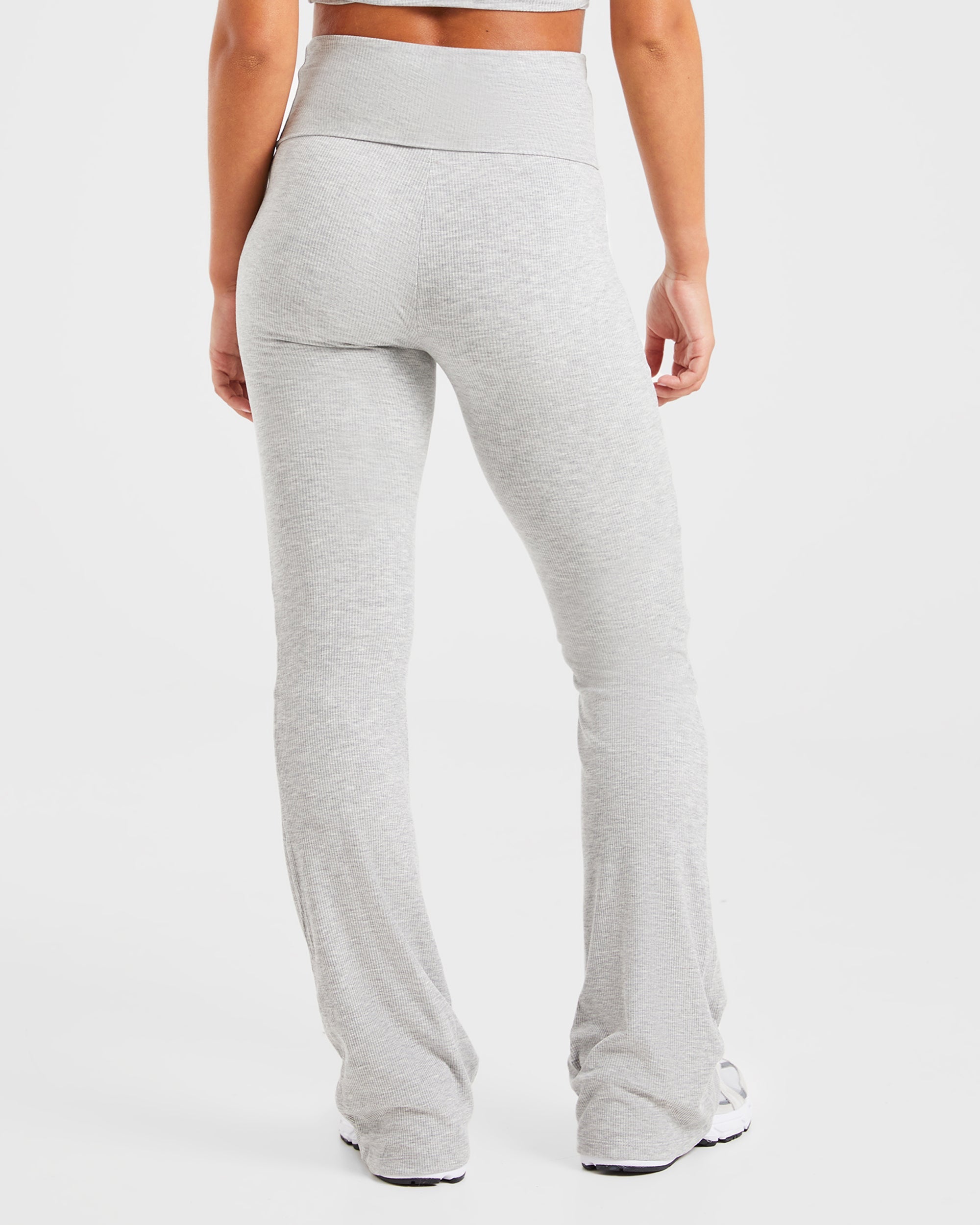 Lounge Ribbed Foldover Flared Leggings - Grey Marl