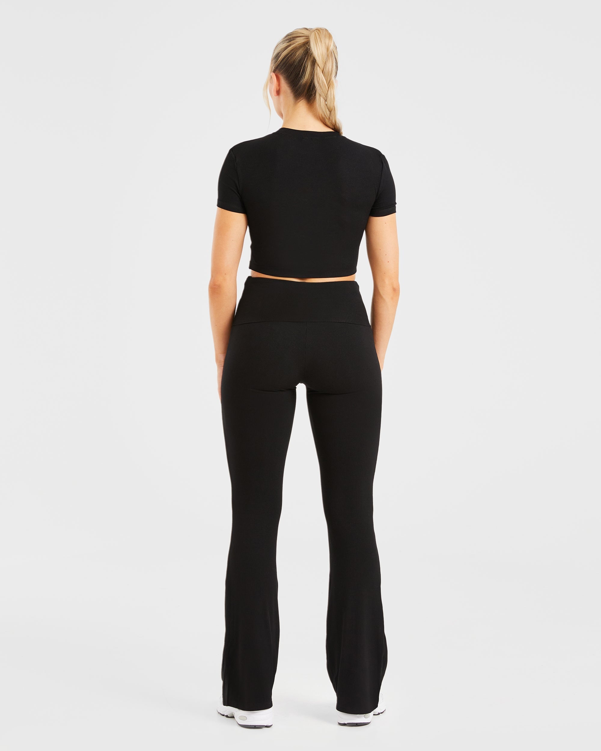 Lounge Ribbed Foldover Flared Leggings - Black