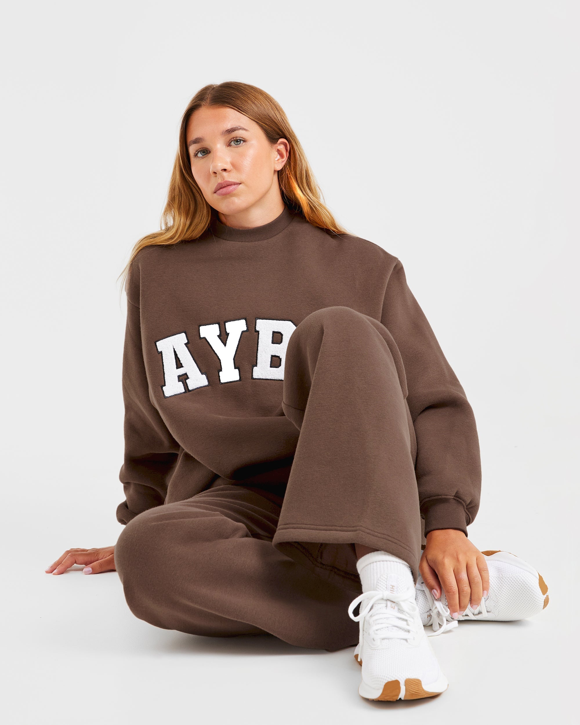 Varsity Oversized Straight Leg Joggers - Brown