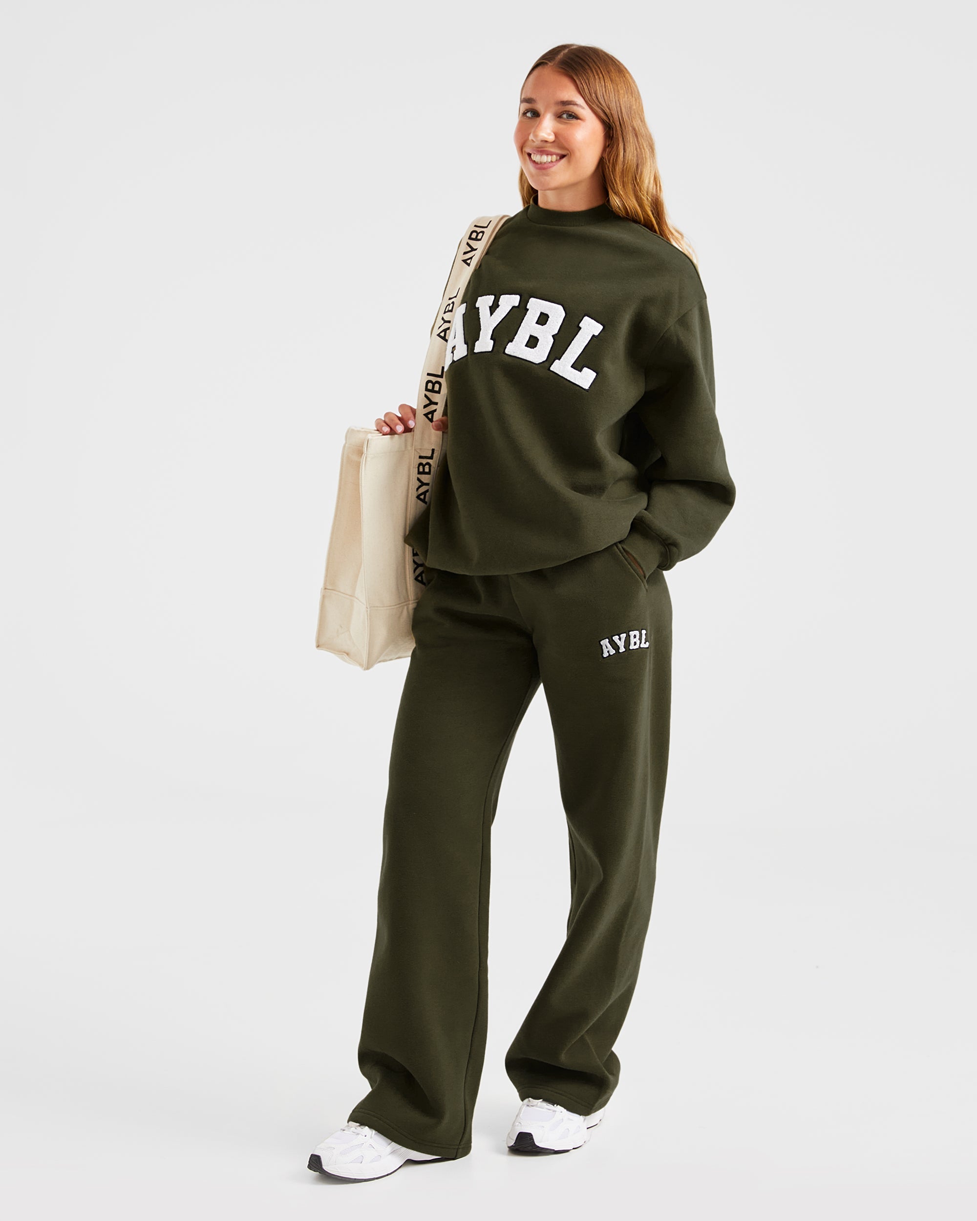 Varsity Oversized Straight Leg Joggers - Khaki