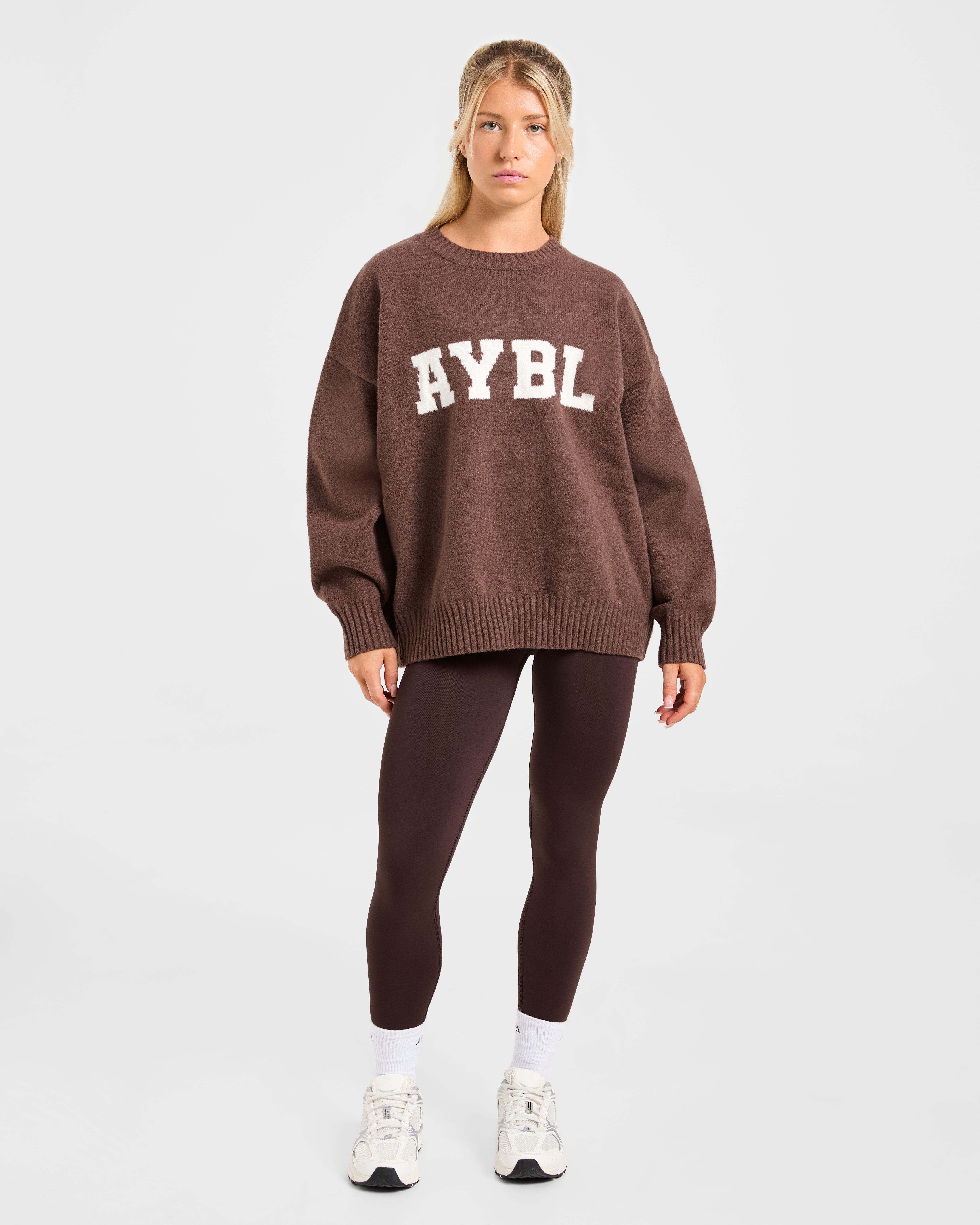 Varsity Oversized Knitted Sweater - Brown