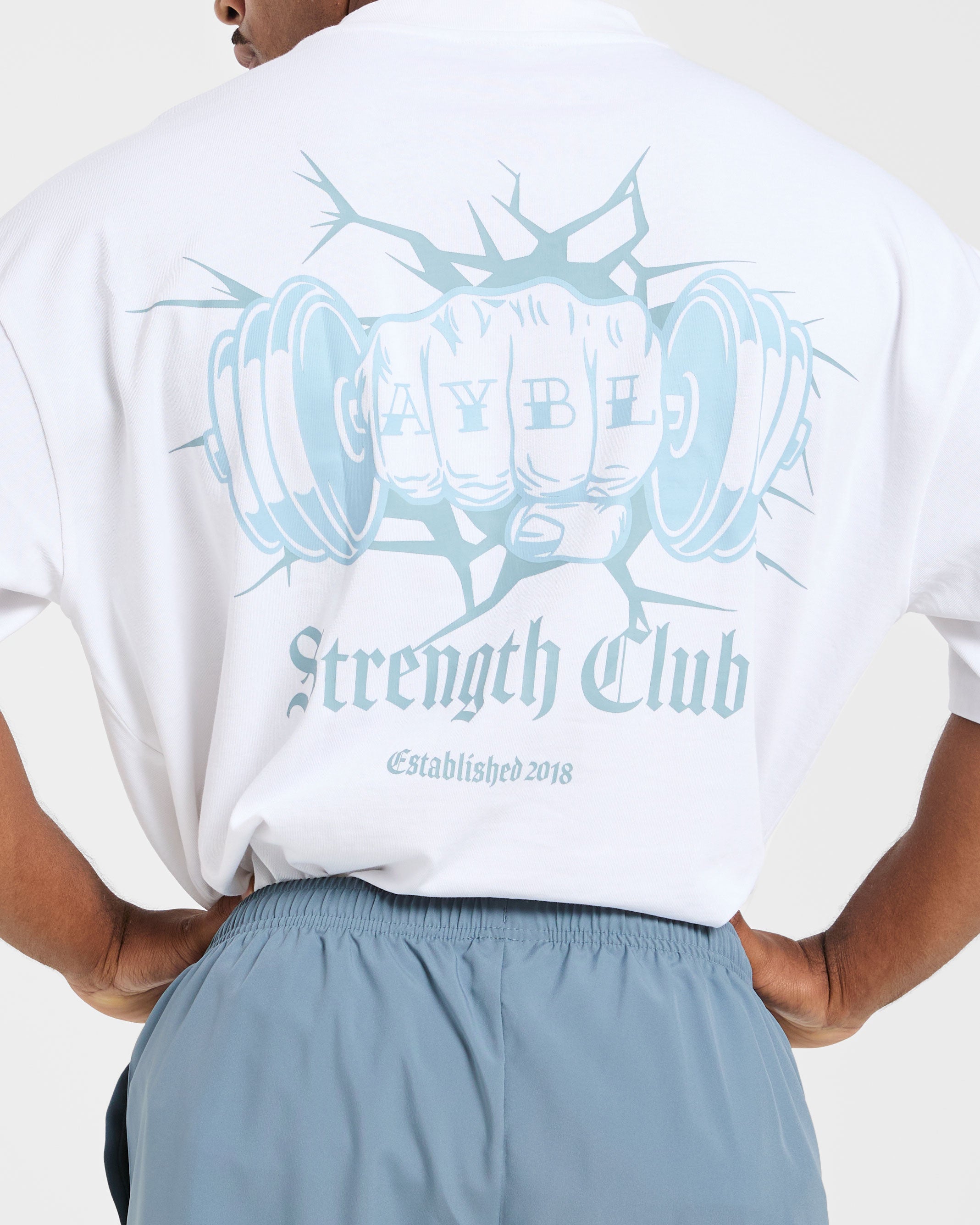 AYBL Strength Club Oversized T Shirt - White/Blue