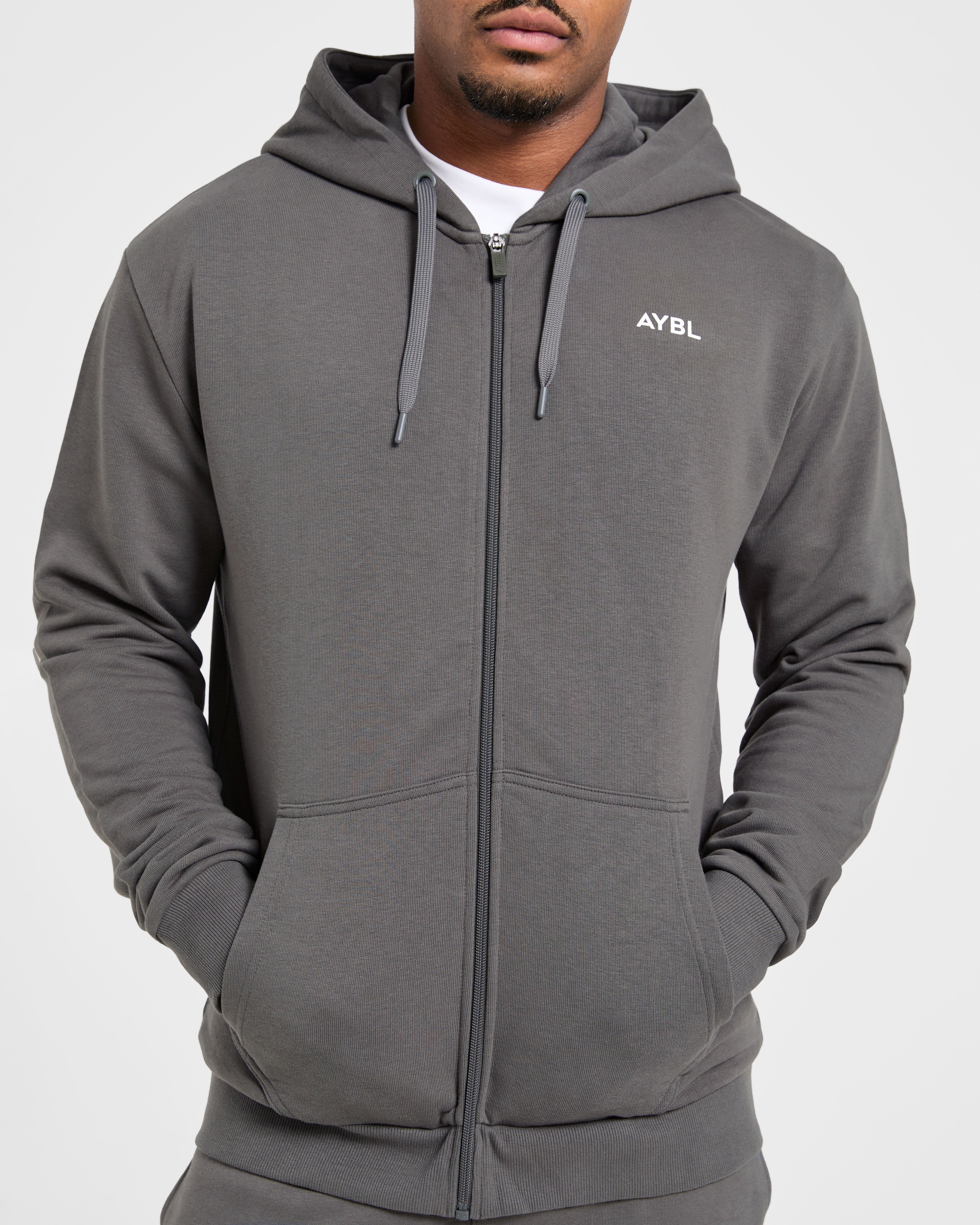 Essential Lightweight Zip Up Hoodie - Charcoal