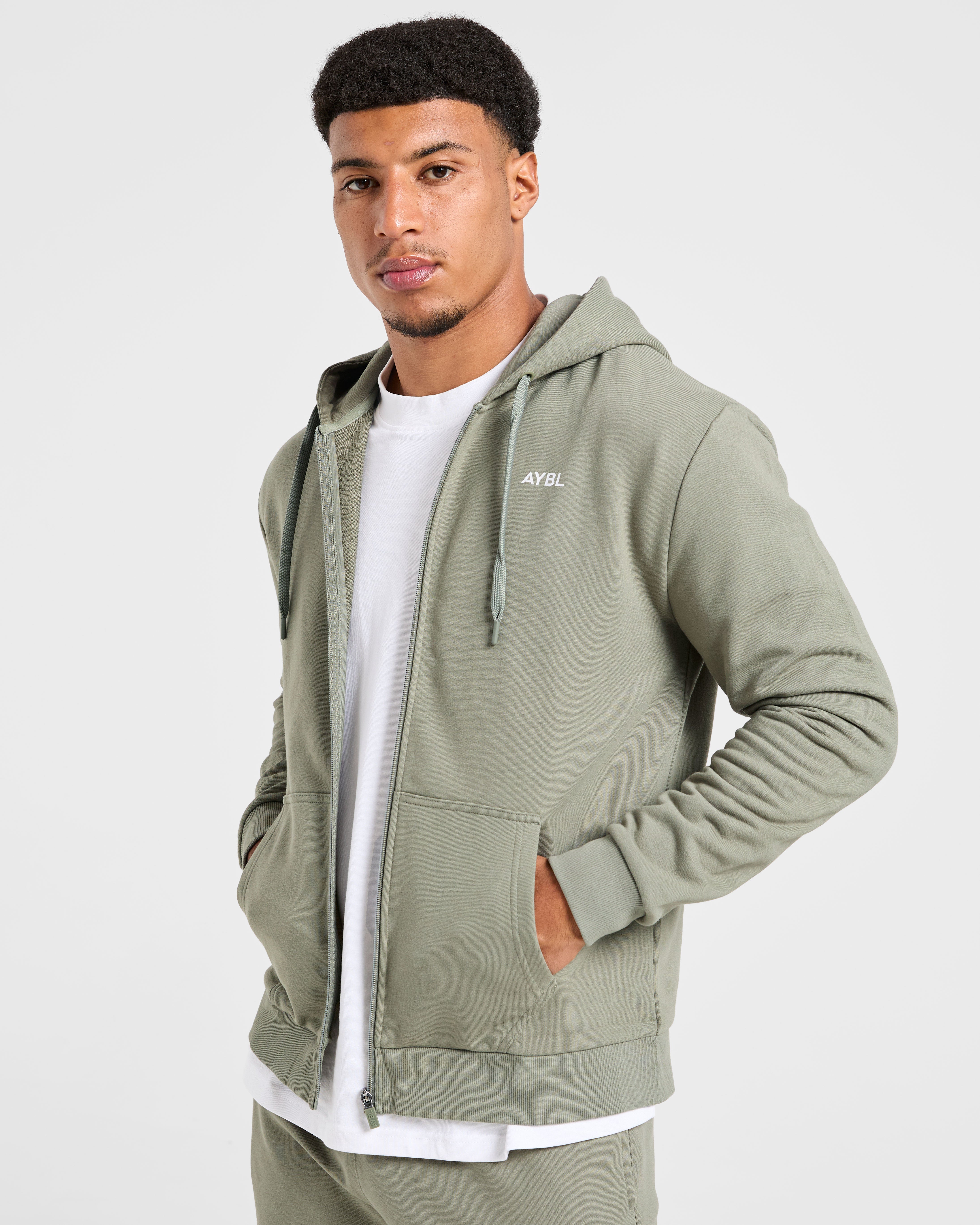Essential Lightweight Zip Up Hoodie - Washed Sage