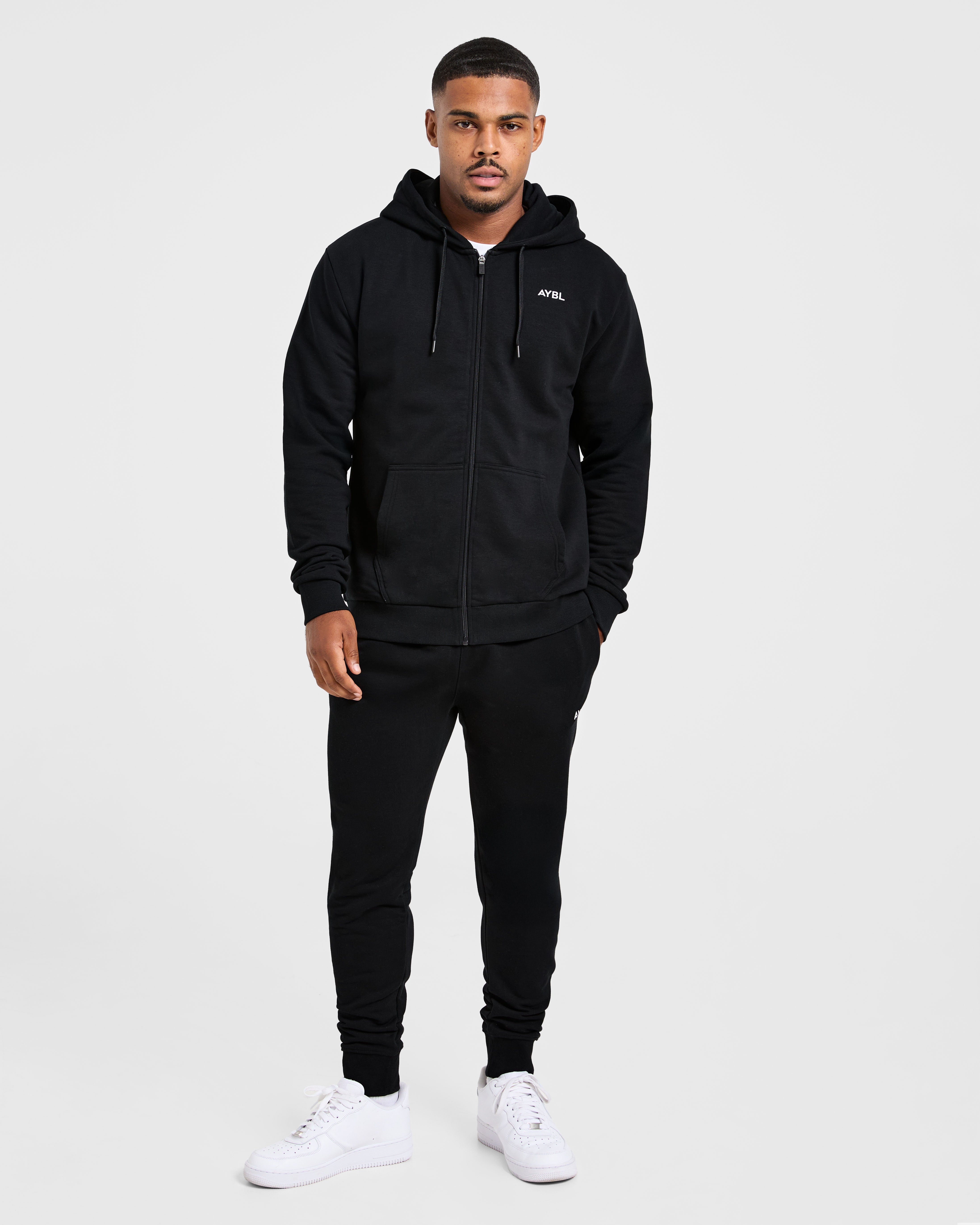 Essential Lightweight Zip Up Hoodie - Black