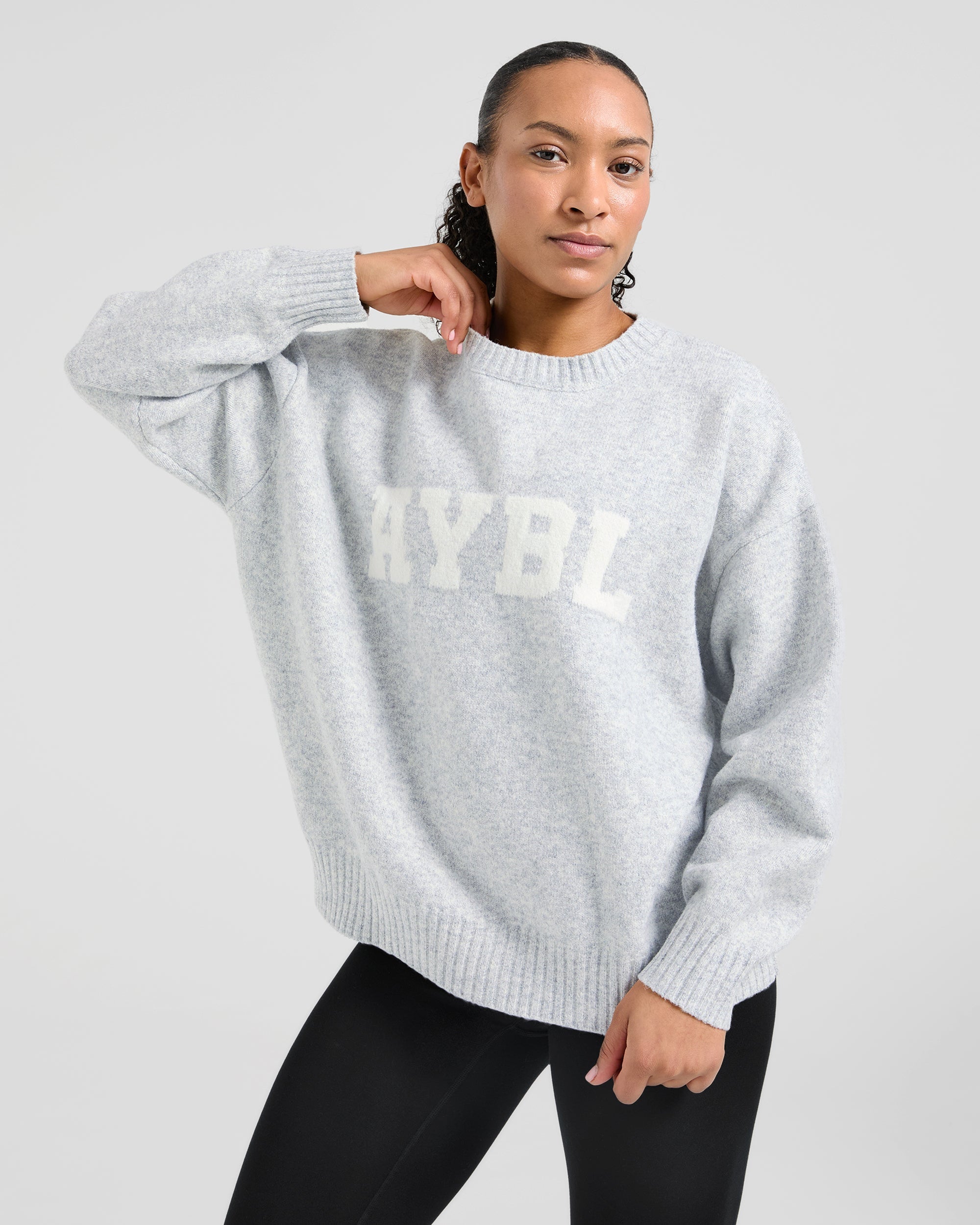 Varsity Oversized Knitted Sweater - Grey Marl