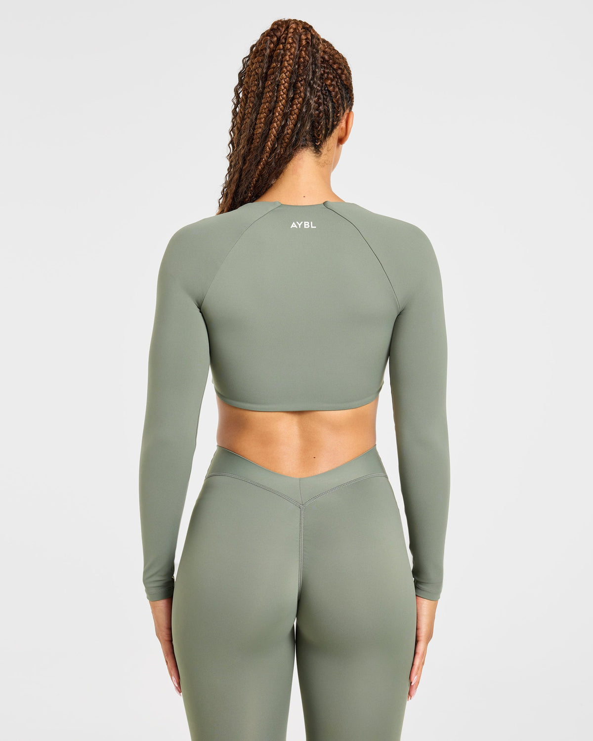 Physique Long Sleeve Crop Top - Muted Khaki