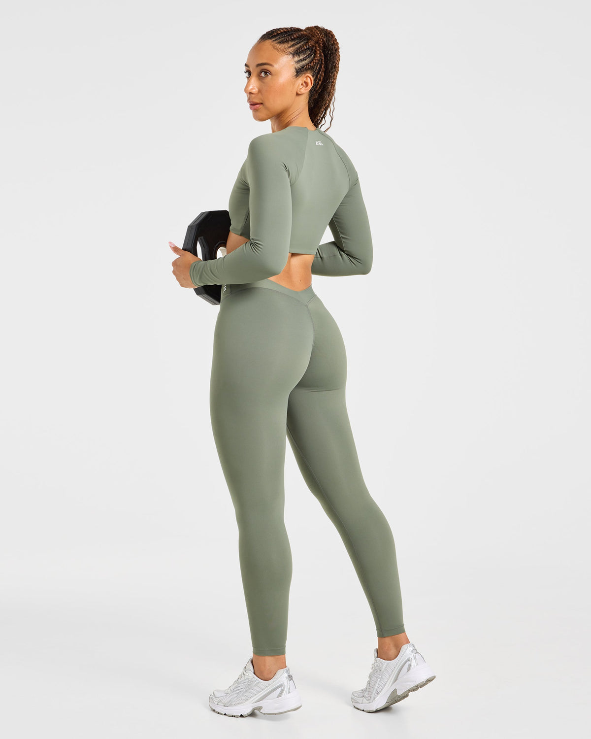 Physique Long Sleeve Crop Top - Muted Khaki