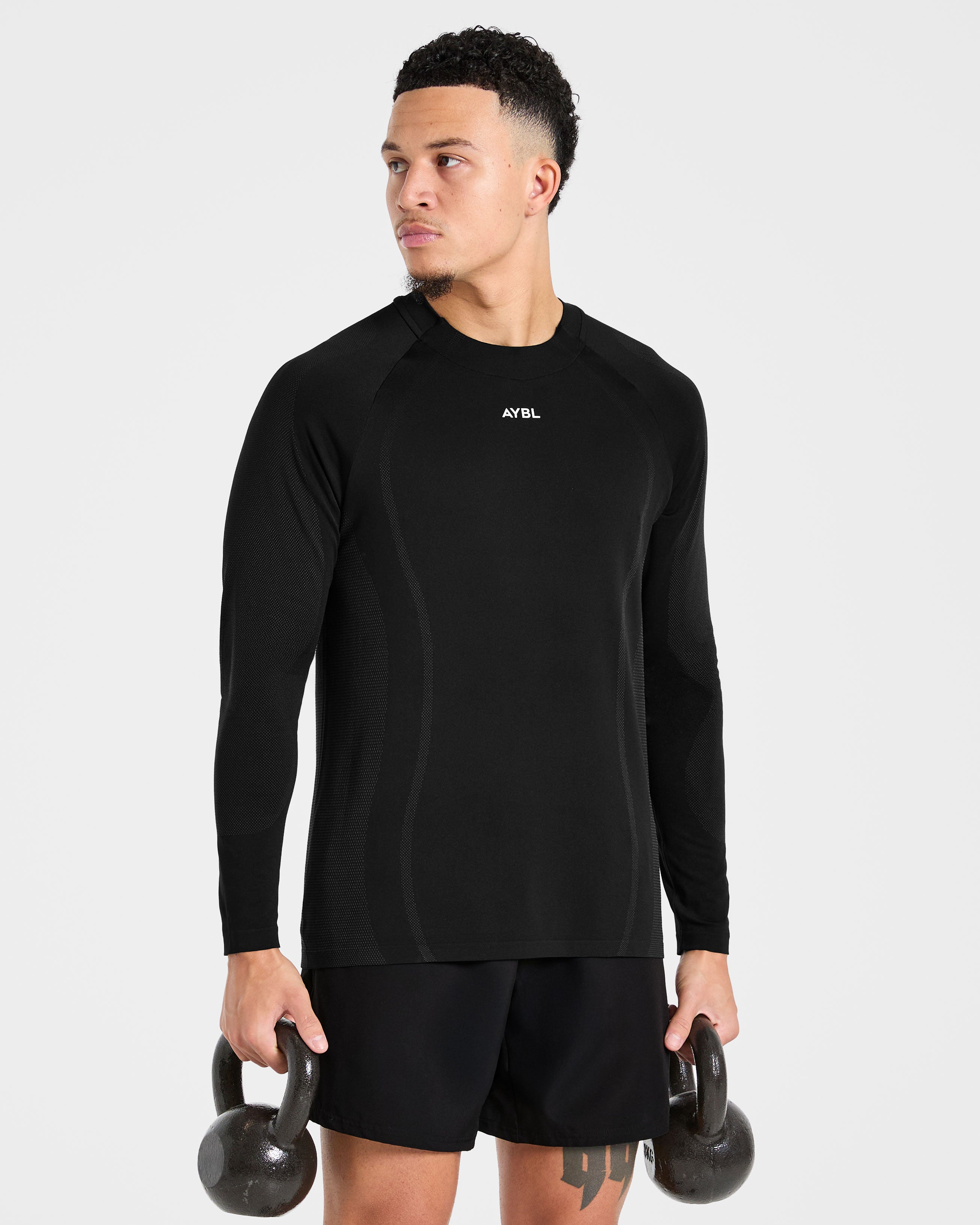 Attain Seamless Long Sleeve T Shirt - Black