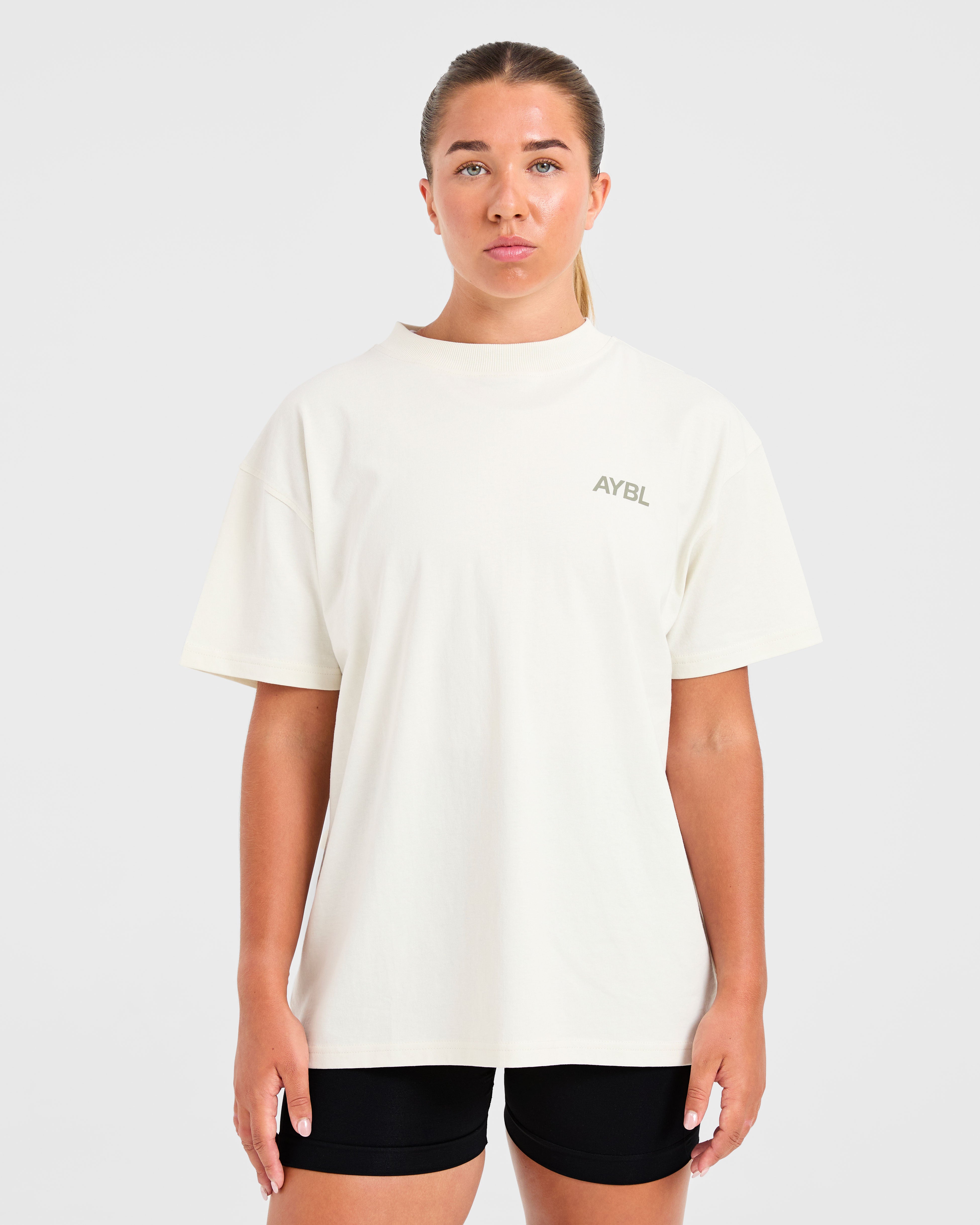 AYBL Sports Club Oversized T Shirt - Beige/Muted Olive