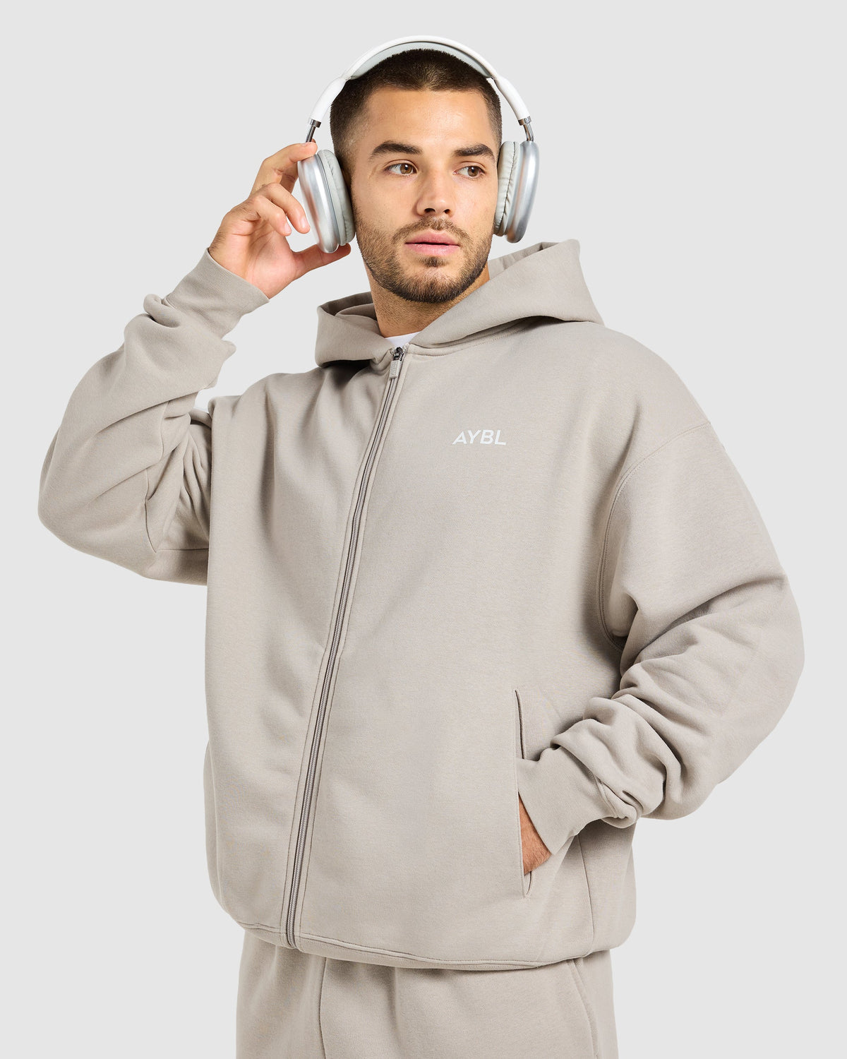 Essential Oversized Full Zip Hoodie - Stone