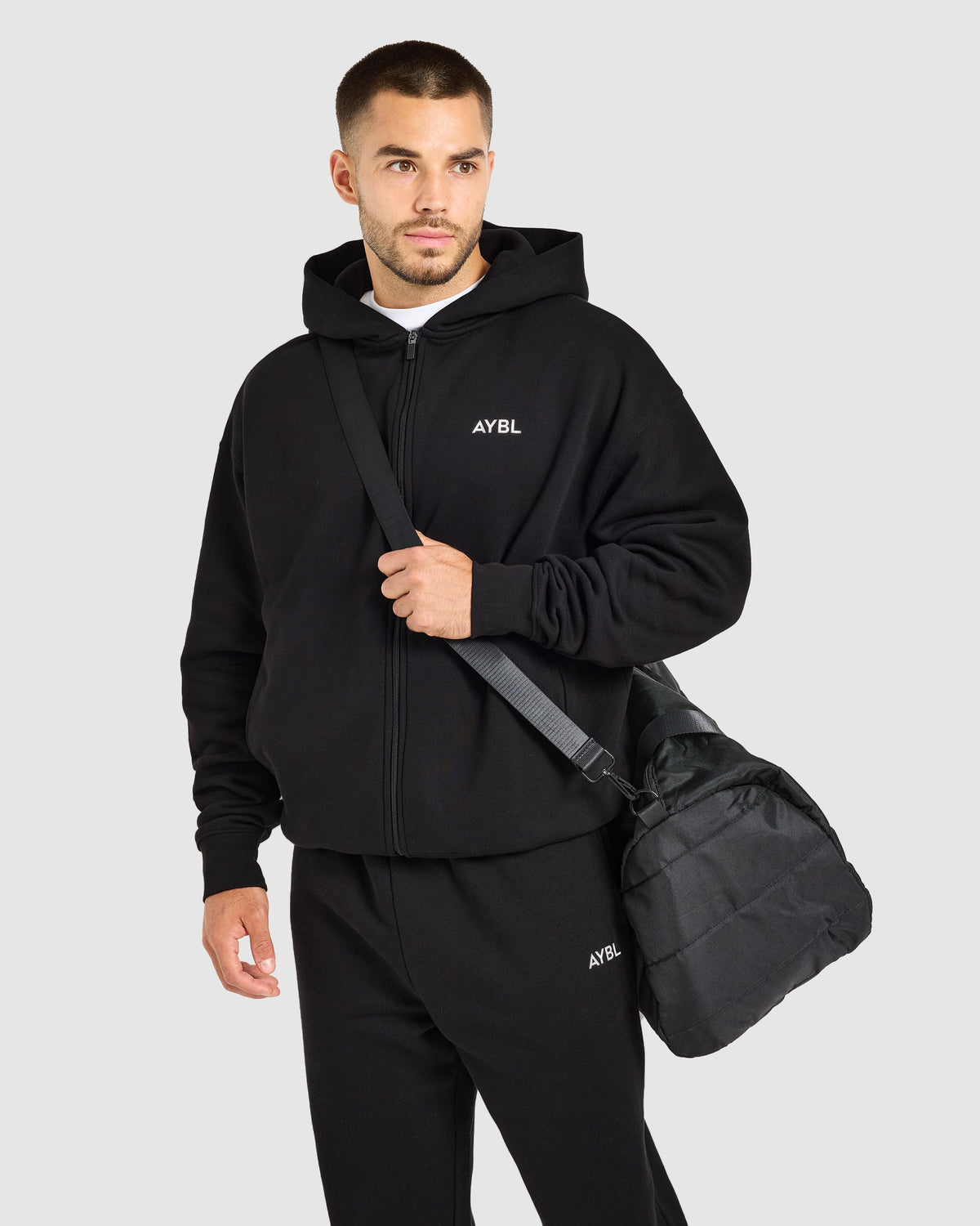 Essential Oversized Full Zip Hoodie - Black