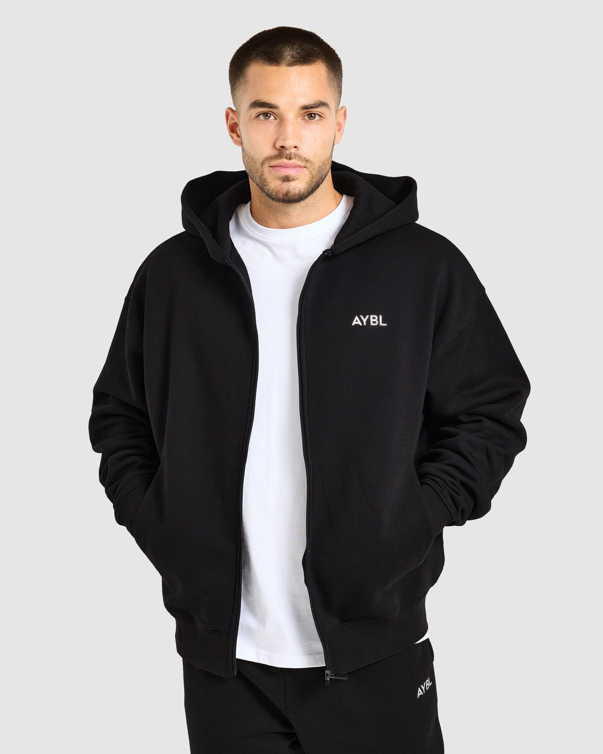 Essential Oversized Full Zip Hoodie - Black