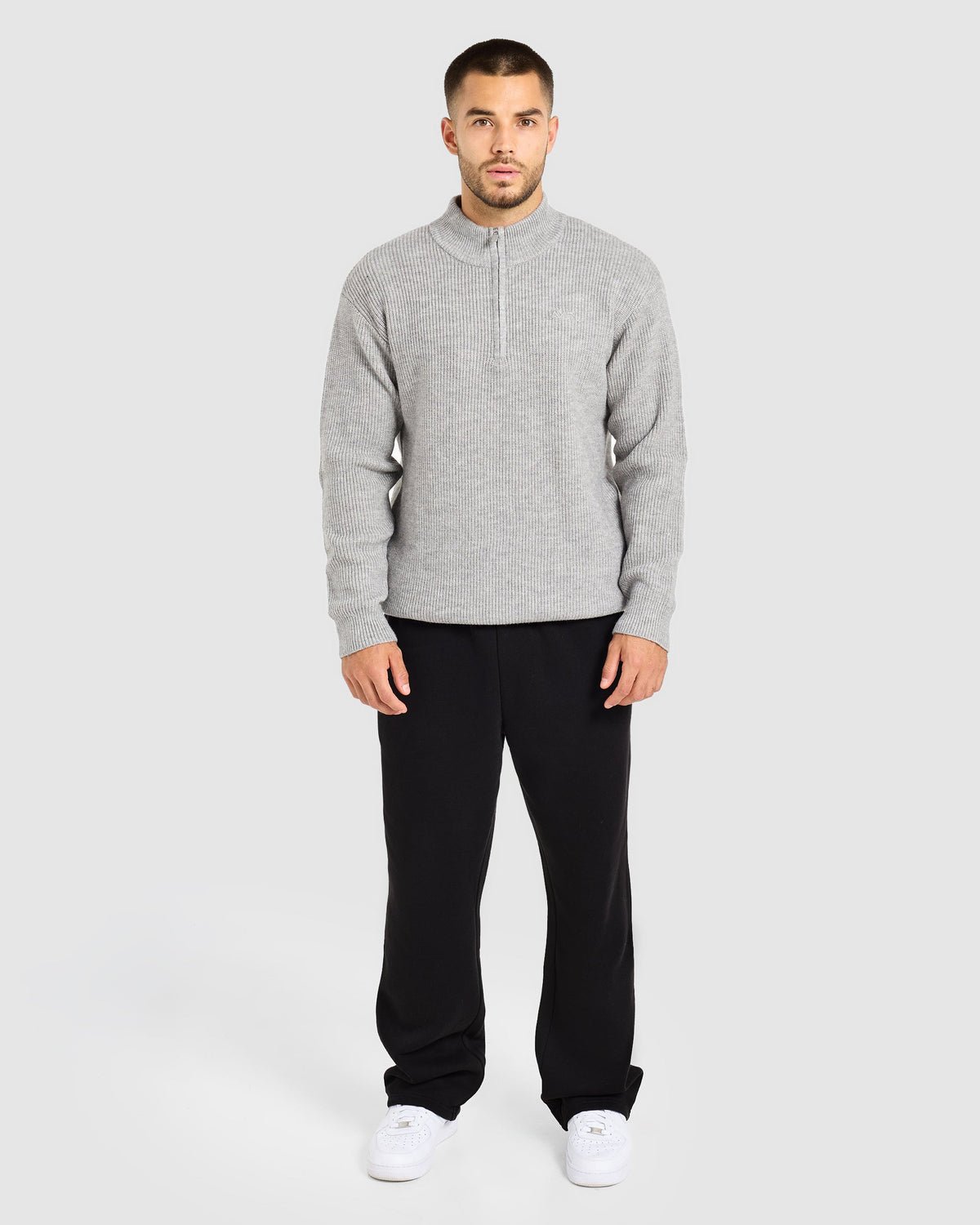 Signature Knitted 1/4 Zip Pullover - Grey Marl