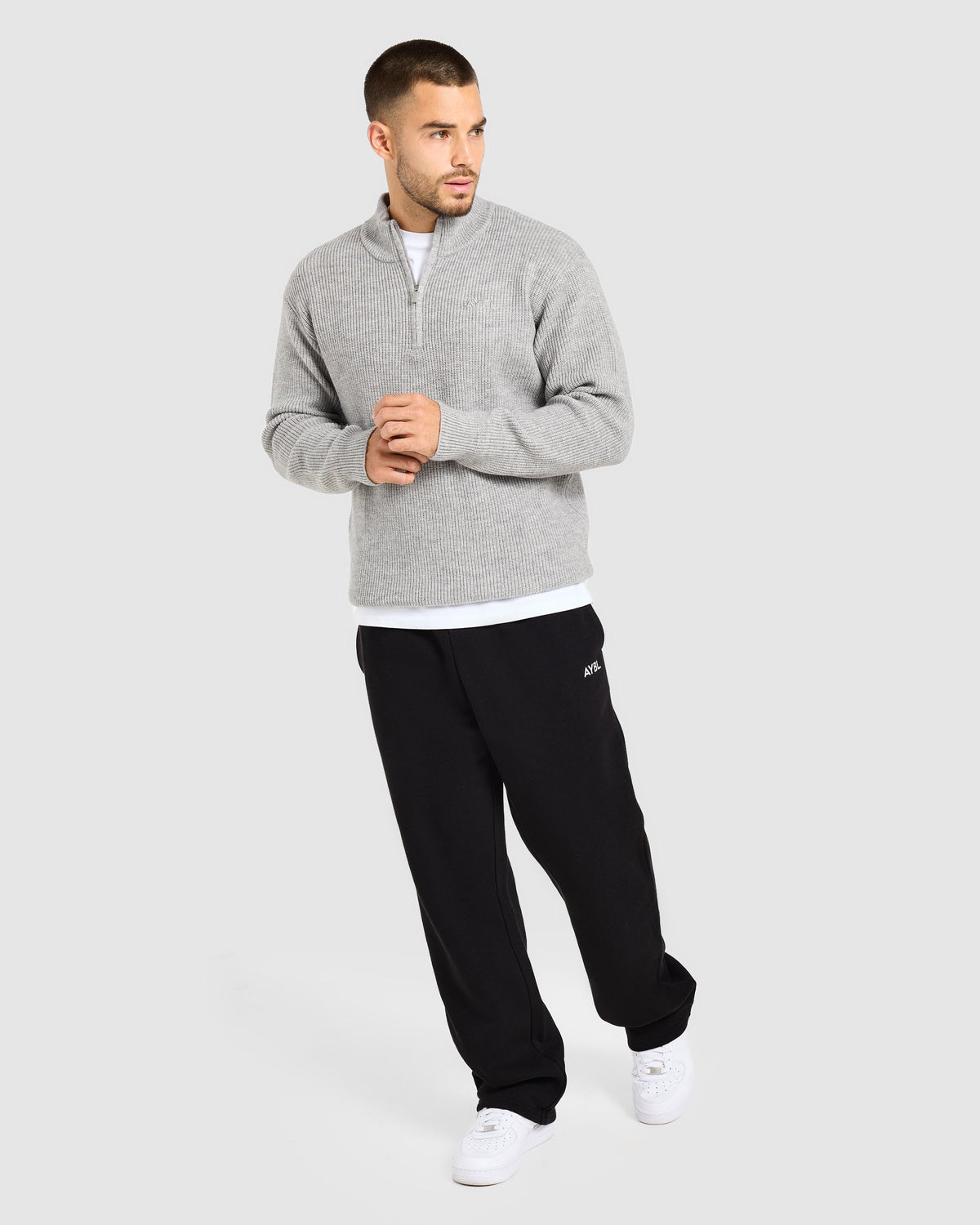 Signature Knitted 1/4 Zip Pullover - Grey Marl