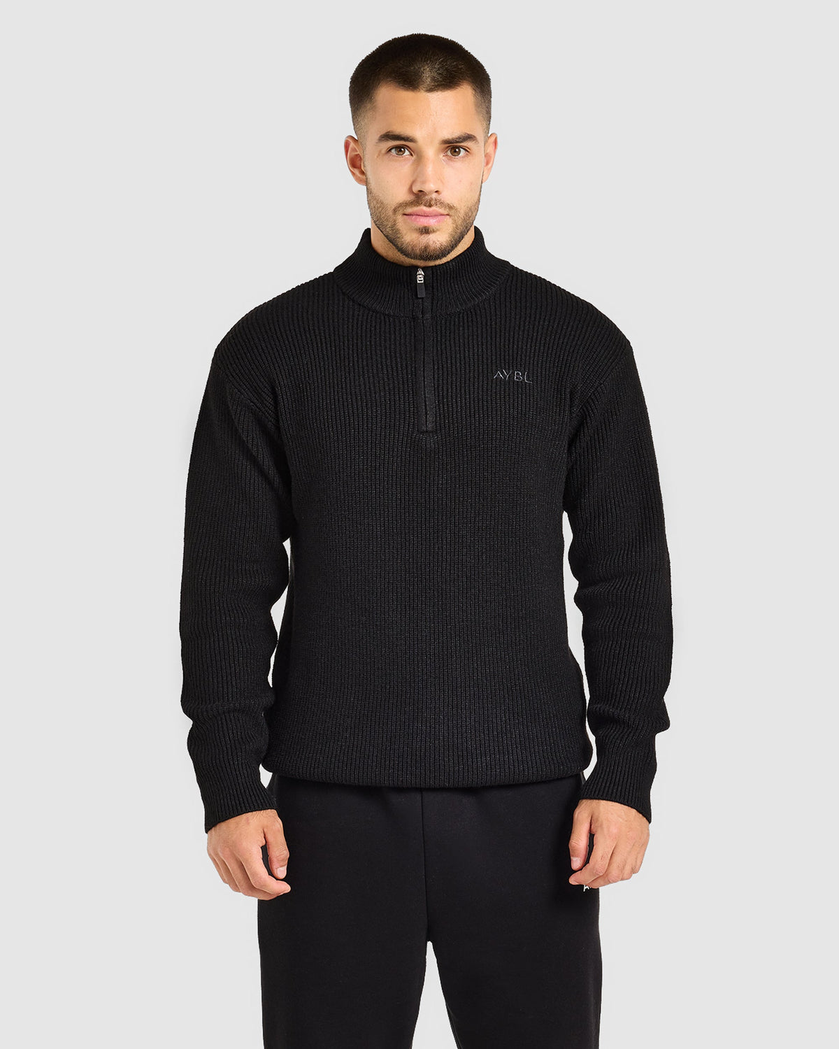 Signature Knitted 1/4 Zip Pullover - Black