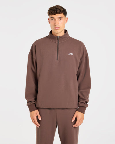 Waffle Oversized 1/4 Zip Pullover - Dark Taupe