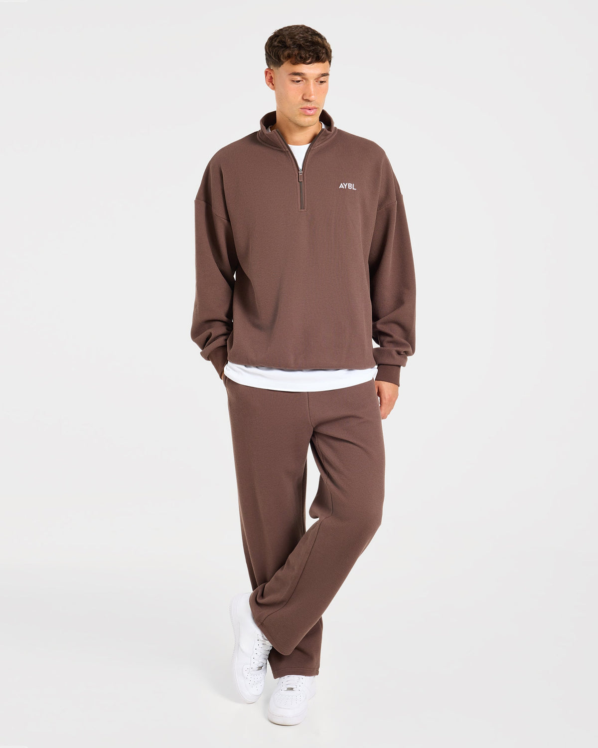 Waffle Oversized Straight Leg Joggers - Dark Taupe