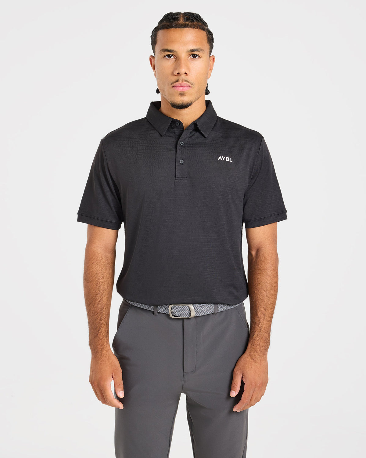 Precision Textured Stripe Polo - Black