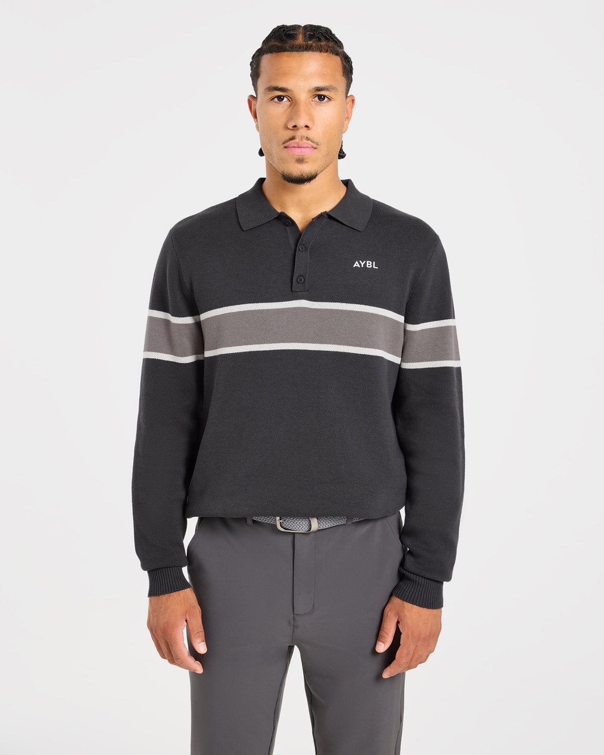 Golf Knitted Stripe Pullover - Charcoal