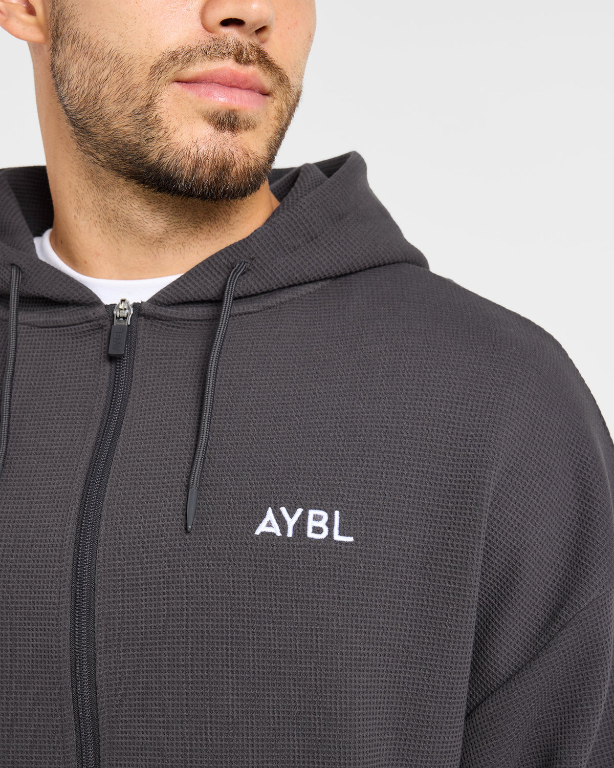 Waffle Oversized Full Zip Hoodie - Charcoal
