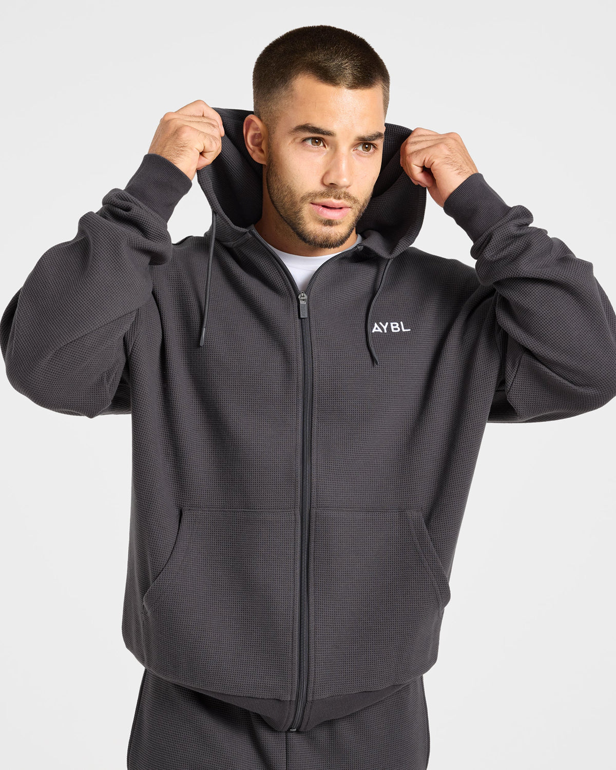 Waffle Oversized Full Zip Hoodie - Charcoal