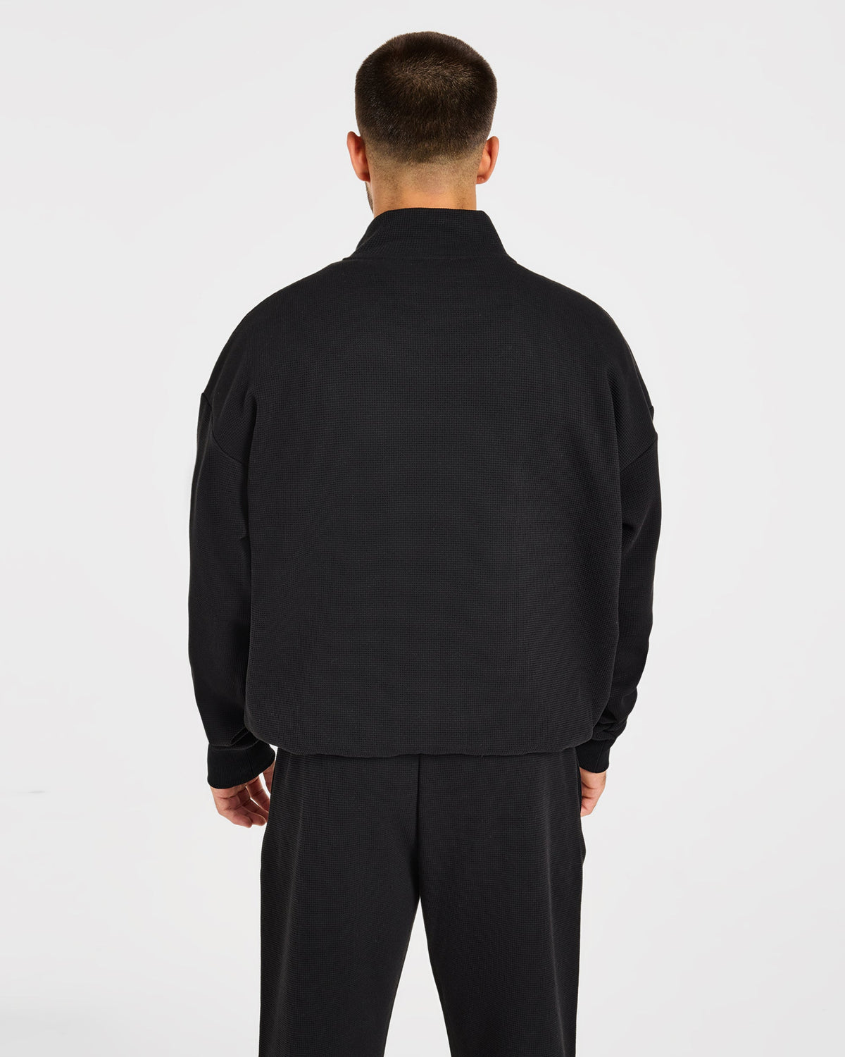 Waffle Oversized 1/4 Zip Pullover - Black
