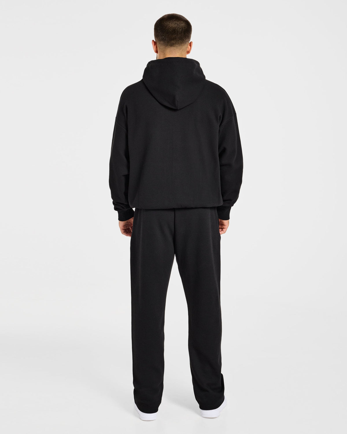 Waffle Oversized Full Zip Hoodie - Black