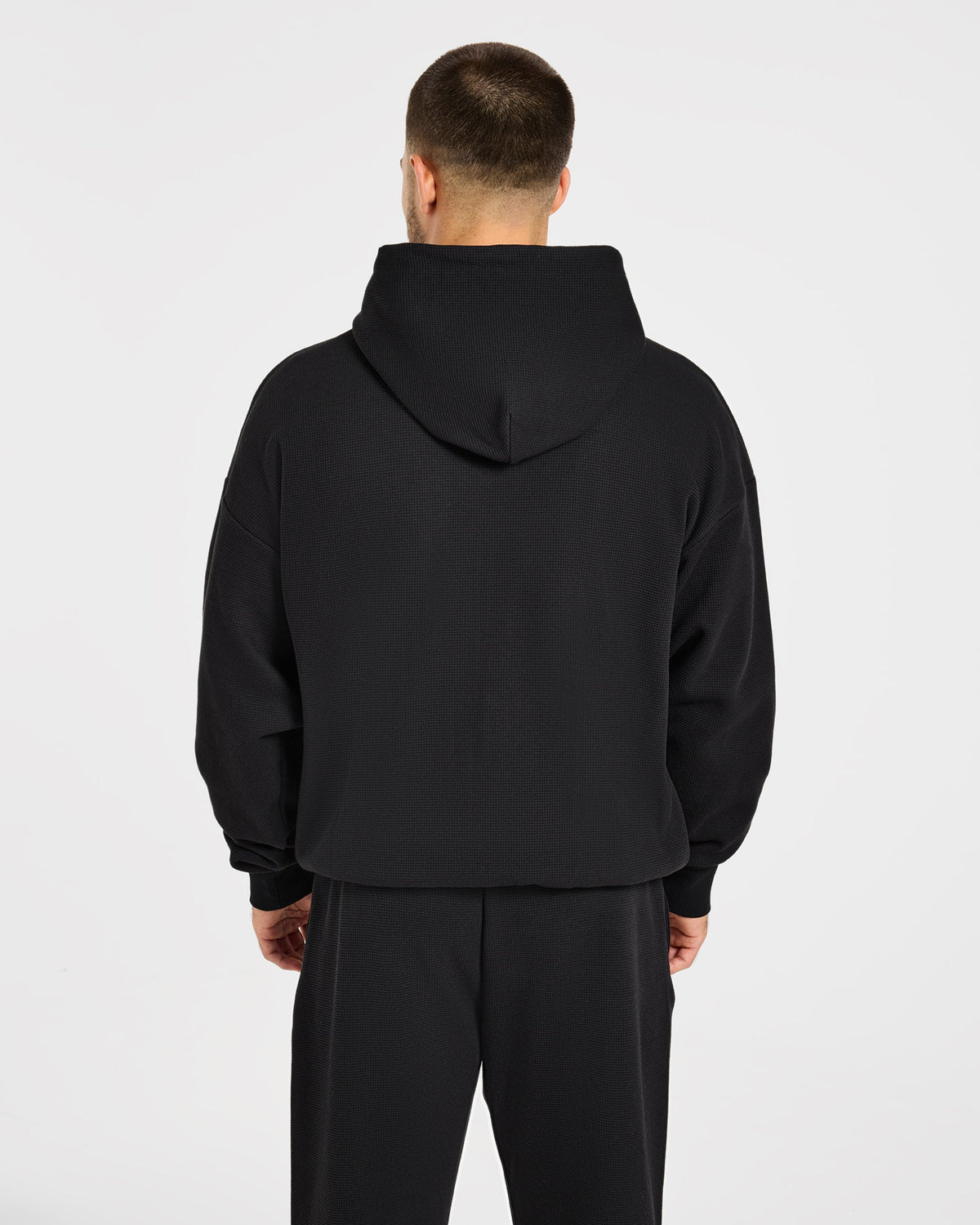 Waffle Oversized Full Zip Hoodie - Black