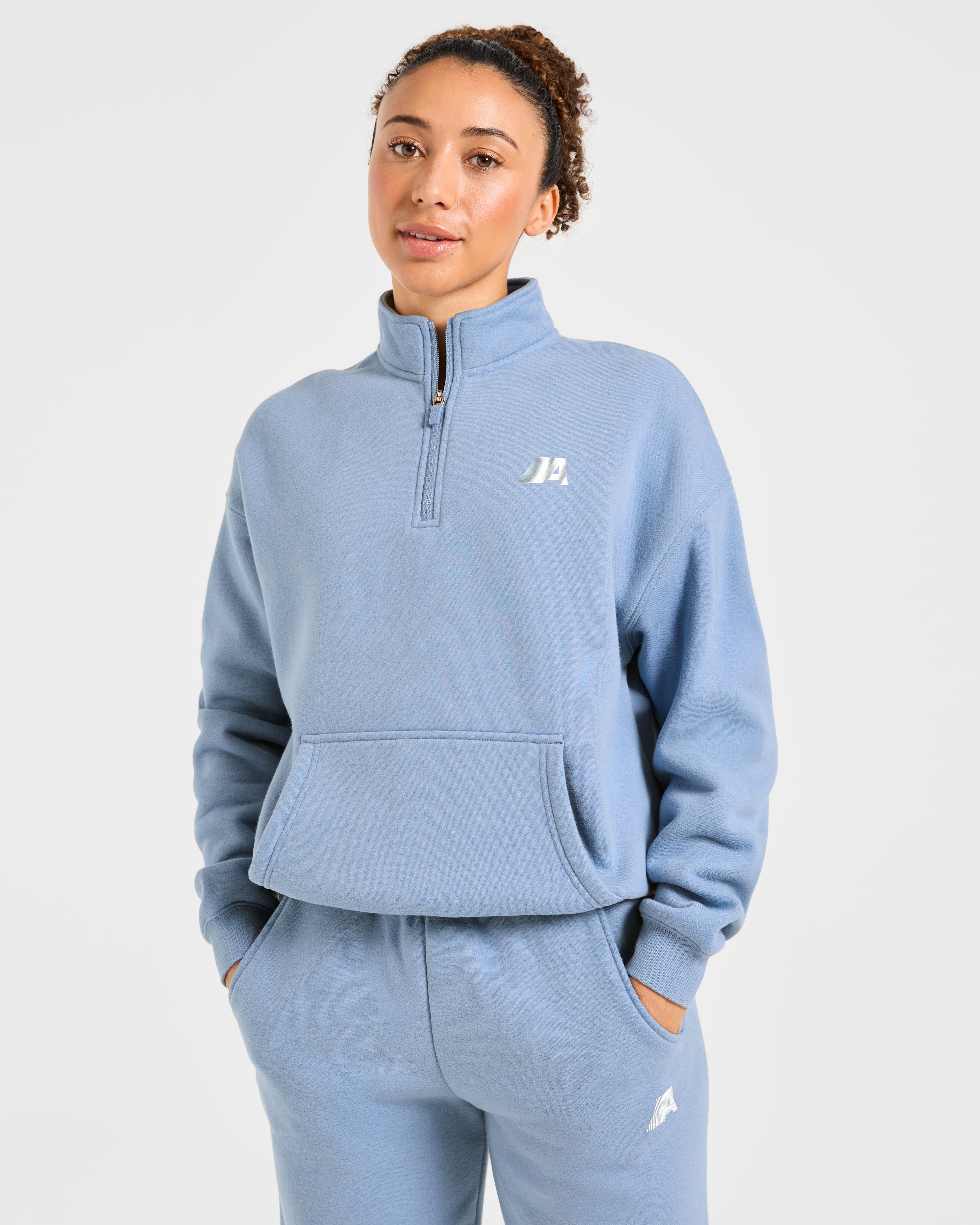 Retro Athletics Oversized 1/4 Zip Pullover - Vintage Blue