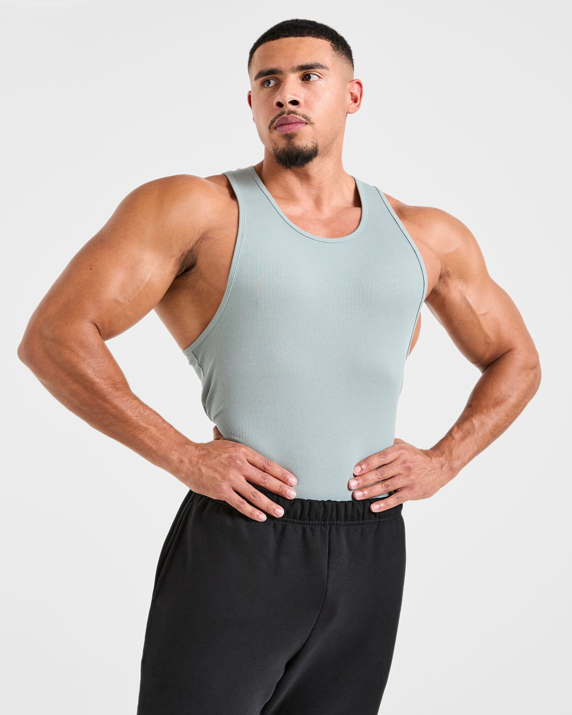 Muscle Ribbed Tank - Stone Blue