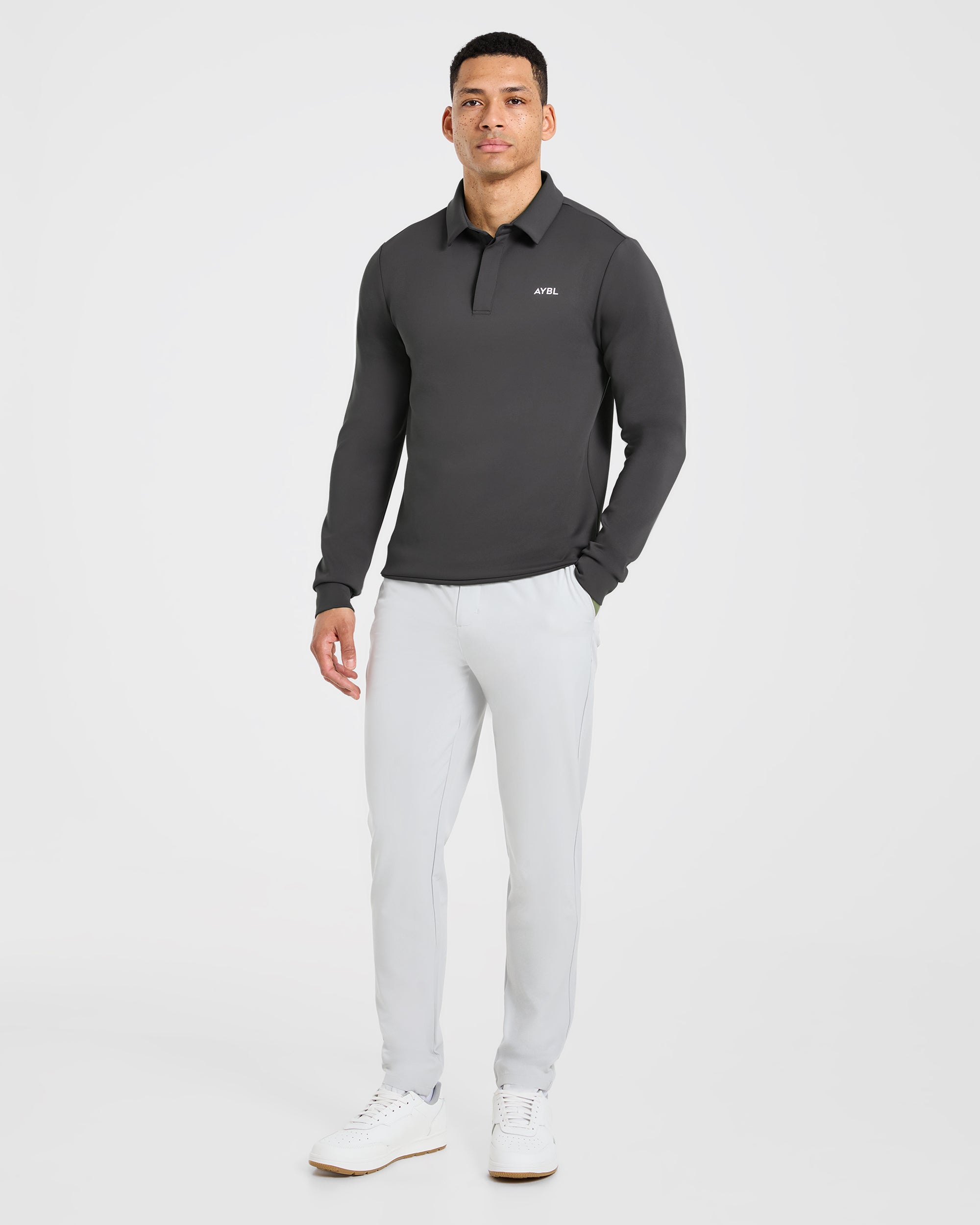 Precision Longsleeve Collared Pullover - Charcoal