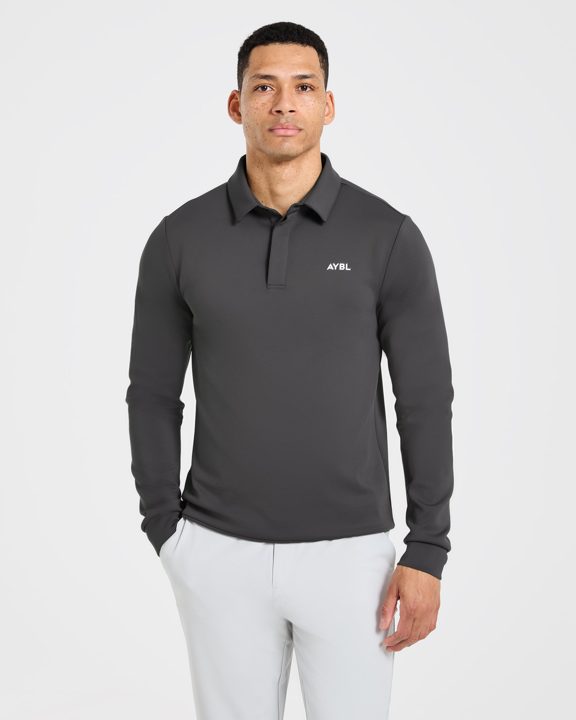 Precision Longsleeve Collared Pullover - Charcoal