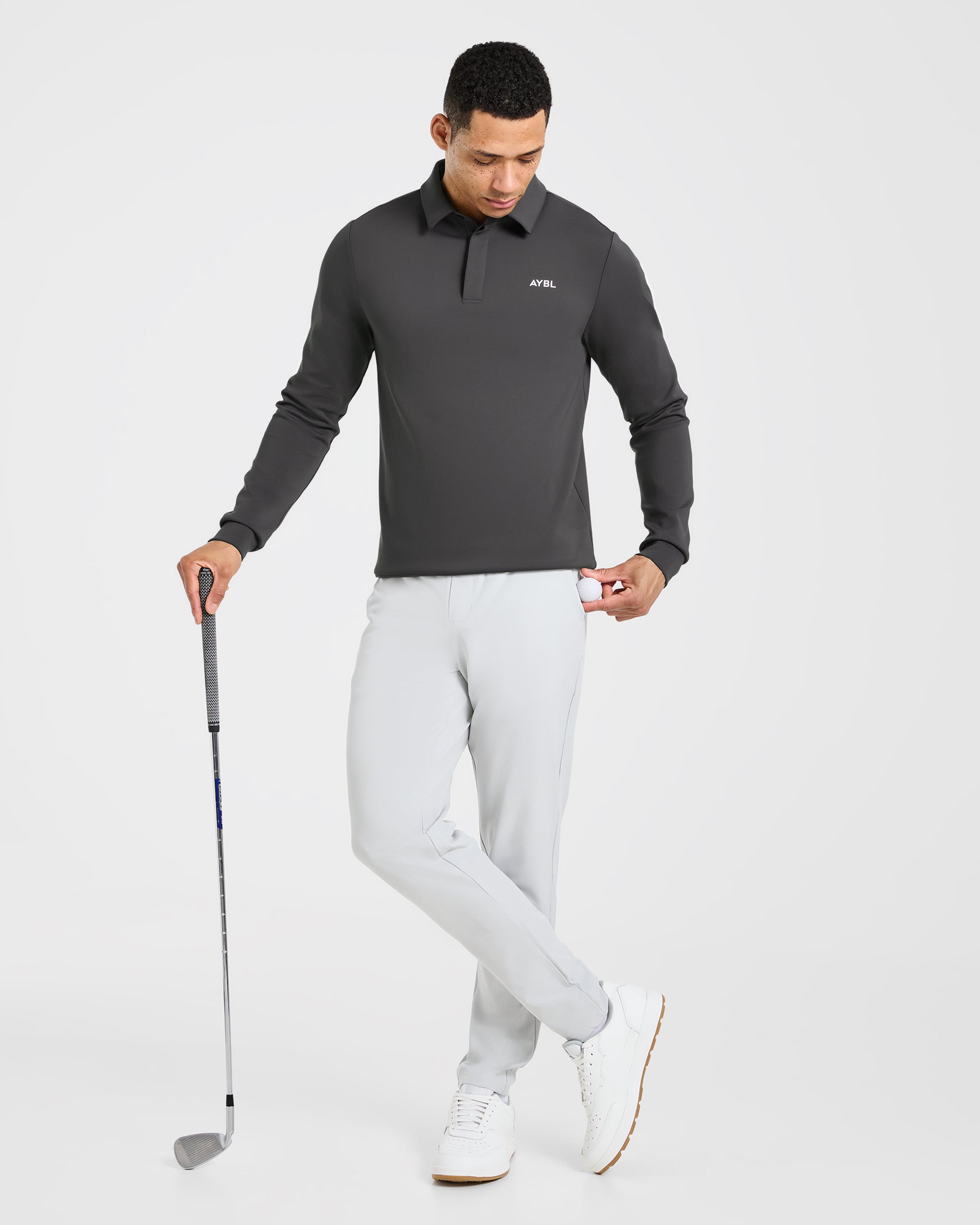 Precision Longsleeve Collared Pullover - Charcoal